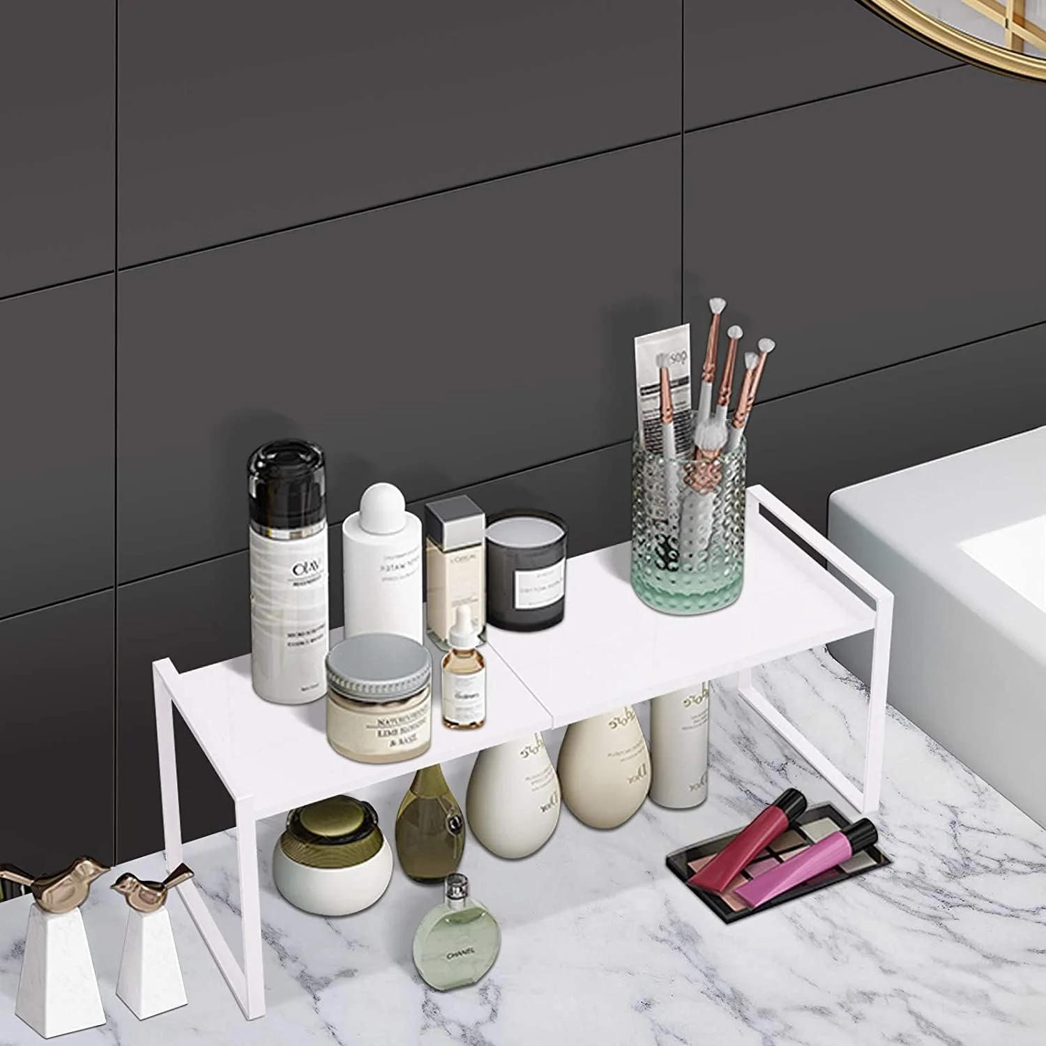 قفسه ارگانایزر رومیزی قابل گسترش Forthcan، قفسه آشپزخانه چند منظوره متحرک، قفسه ادویه، قفسه کابینت، قفسه انبار، ارگانایزر زیر سینک (9 اینچ، سفید)