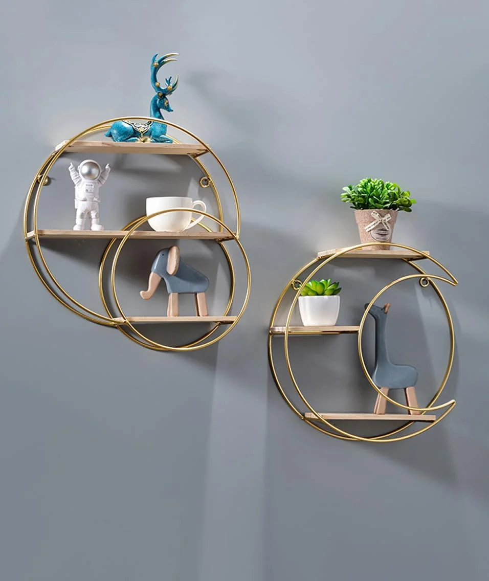 شلف حمام شناور دیواری، قفسه دیواری دایره ای 3 طبقه، سازمان دهنده لوازم جانبی حمام، سازمان دهنده حمام مدرن، دکور دیواری برای فضاهای کوچک، طلایی