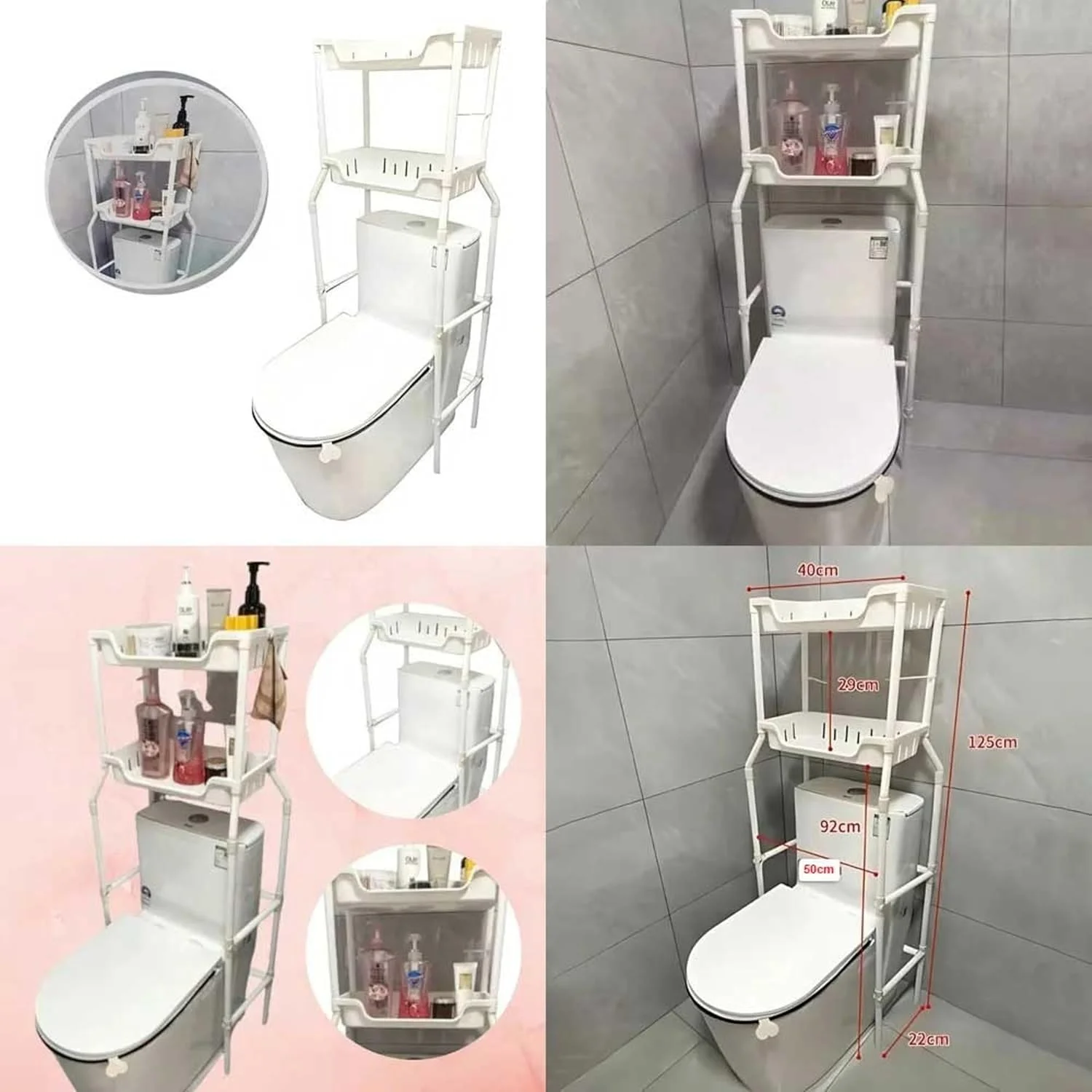 قفسه ذخیره سازی بالای توالت - قفسه سازمان دهنده حمام، قفسه صرفه جویی در فضای مستقل برای بالای توالت، ذخیره سازی پلاستیکی ماشین لباسشویی برای حمام، سرویس بهداشتی، لباسشویی (2 طبقه بالای توالت)