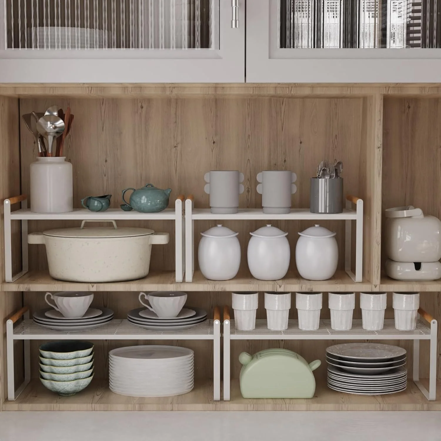 قفسه کابینت آشپزخانه Diylove، قفسه ادویه ایستاده کابینت، قفسه کابینت، سازمان دهنده پیشخوان قابل انباشت و مناسب برای خانه، انبار و نگهداری آشپزخانه (1 طبقه سفید)