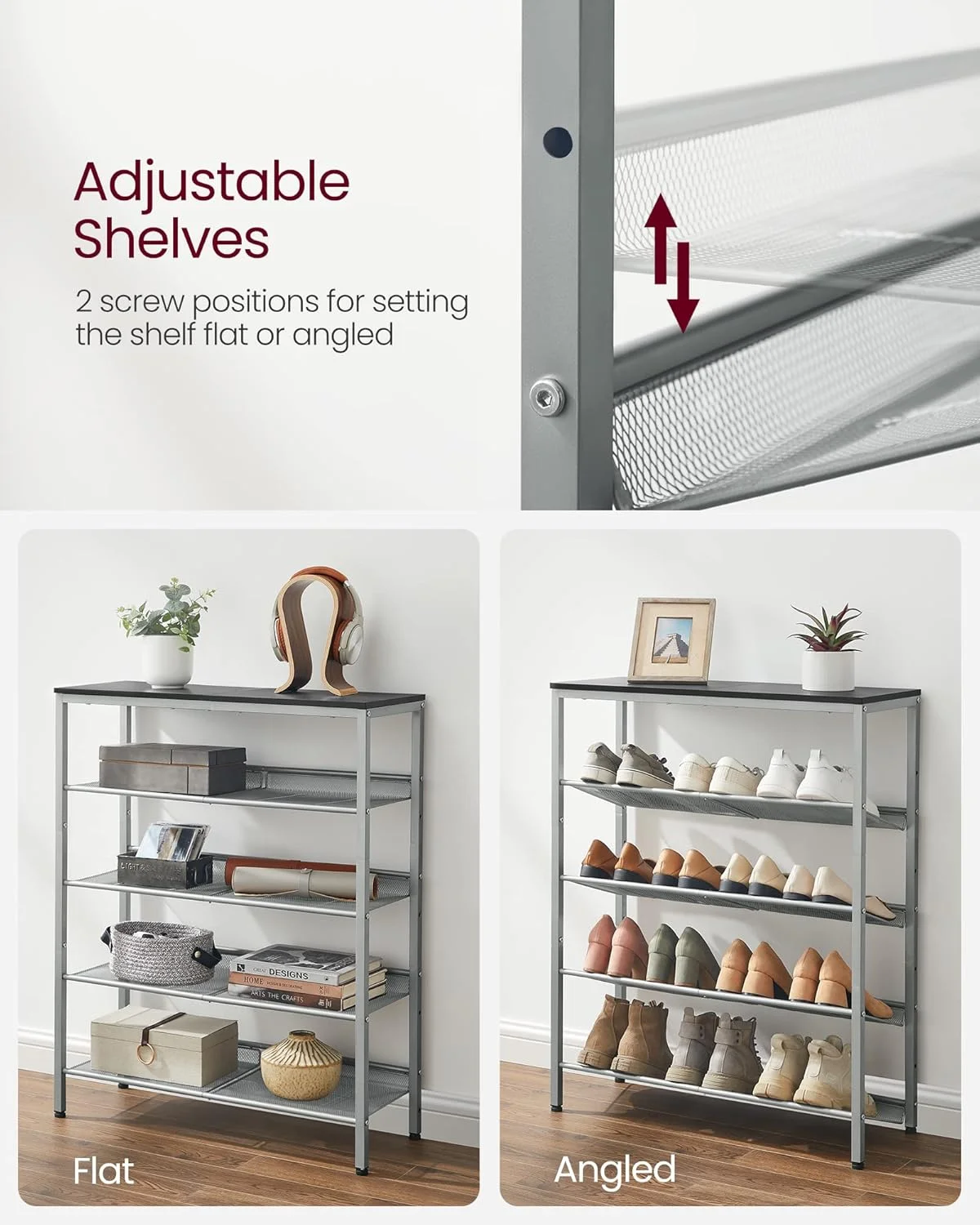 جاکفشی VASAGLE، سازمان دهنده جاکفشی 5 طبقه برای ورودی کمد با قفسه های ذخیره سازی و رویه جادار، ایستاده، فولادی، صنعتی، مشکی و نقره ای ULBS038E22 جاکفشی VASAGLE، سازمان دهنده جاکفشی 5 طبقه برای ورودی کمد با قفسه های ذخیره سازی و رویه جادار، ایستاده، فولادی، صنعتی، مشکی و نقره ای ULBS038E22