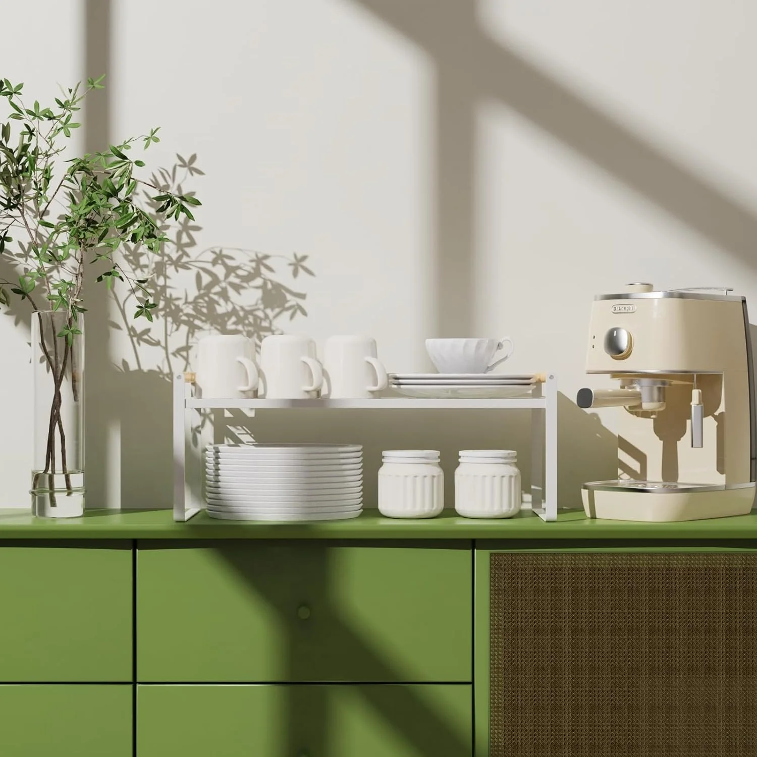 قفسه کابینت آشپزخانه Diylove، قفسه ادویه ایستاده کابینت، قفسه کابینت، سازمان دهنده پیشخوان قابل انباشت و مناسب برای خانه، انبار و نگهداری آشپزخانه (1 طبقه سفید)