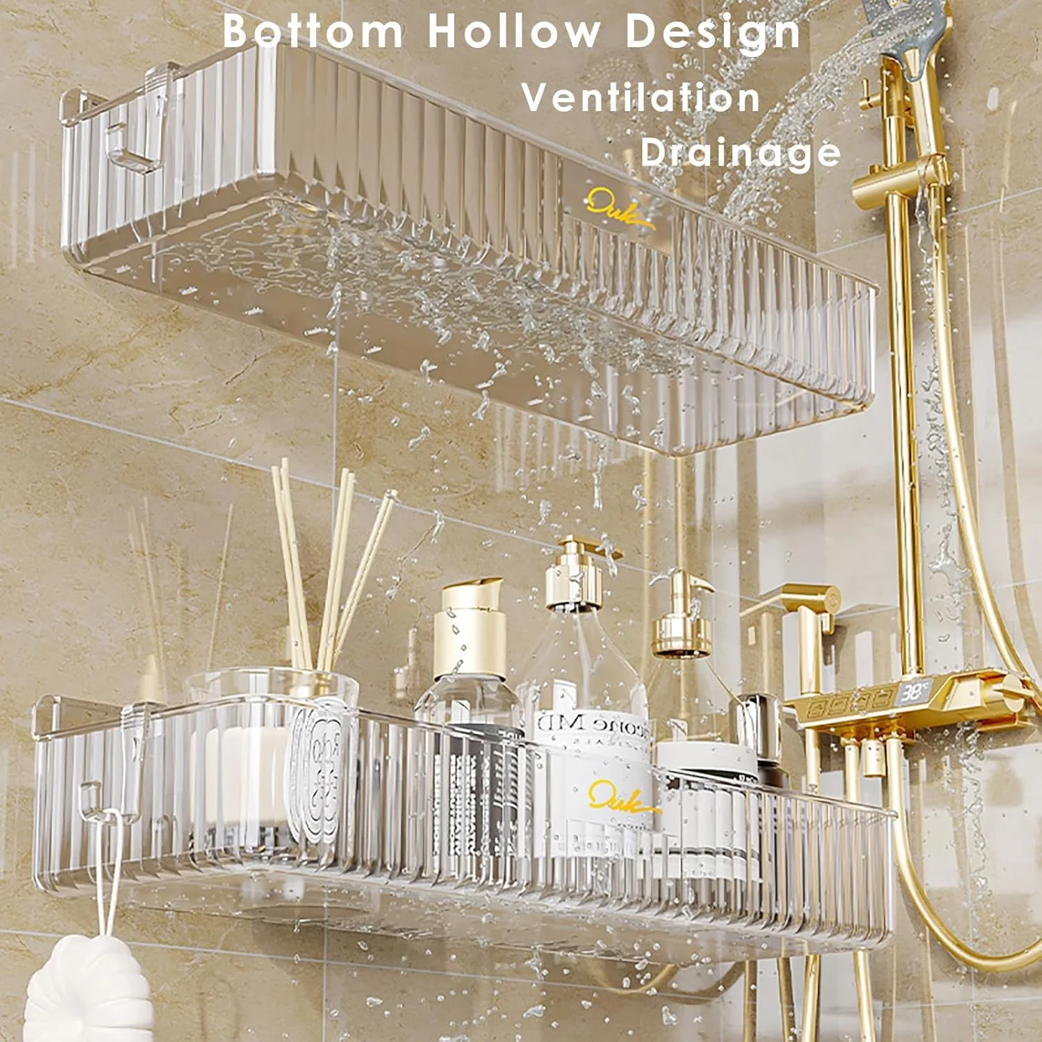 جای شامپو و وسایل حمام KASTWAVE با مکنده، بدون نیاز به سوراخکاری، قفسه آکریلیک شفاف چسبی، برای حمام، انباری، آشپزخانه، اتاق کار (سازمان دهنده دوش)