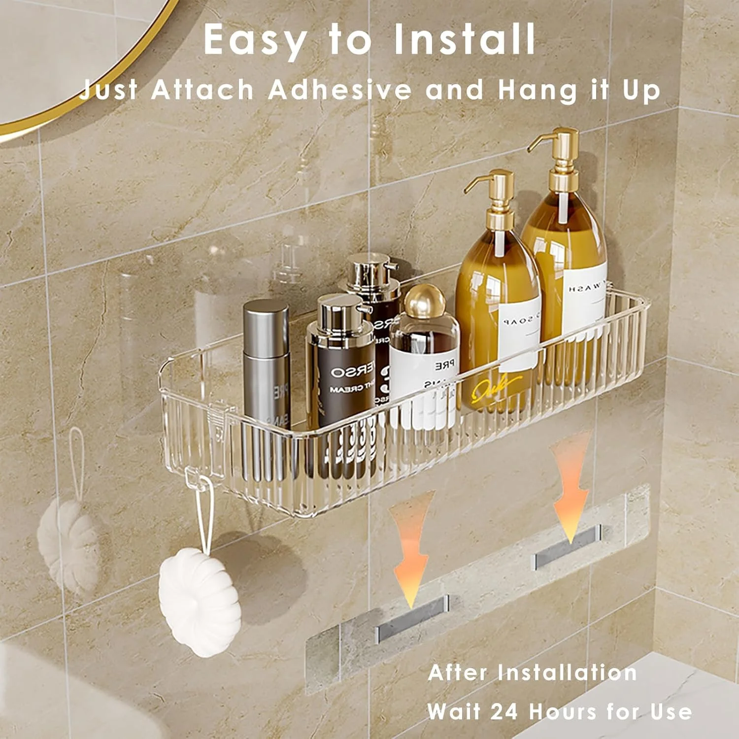 جای شامپو و وسایل حمام KASTWAVE با مکنده، بدون نیاز به سوراخکاری، قفسه آکریلیک شفاف چسبی، برای حمام، انباری، آشپزخانه، اتاق کار (سازمان دهنده دوش)
