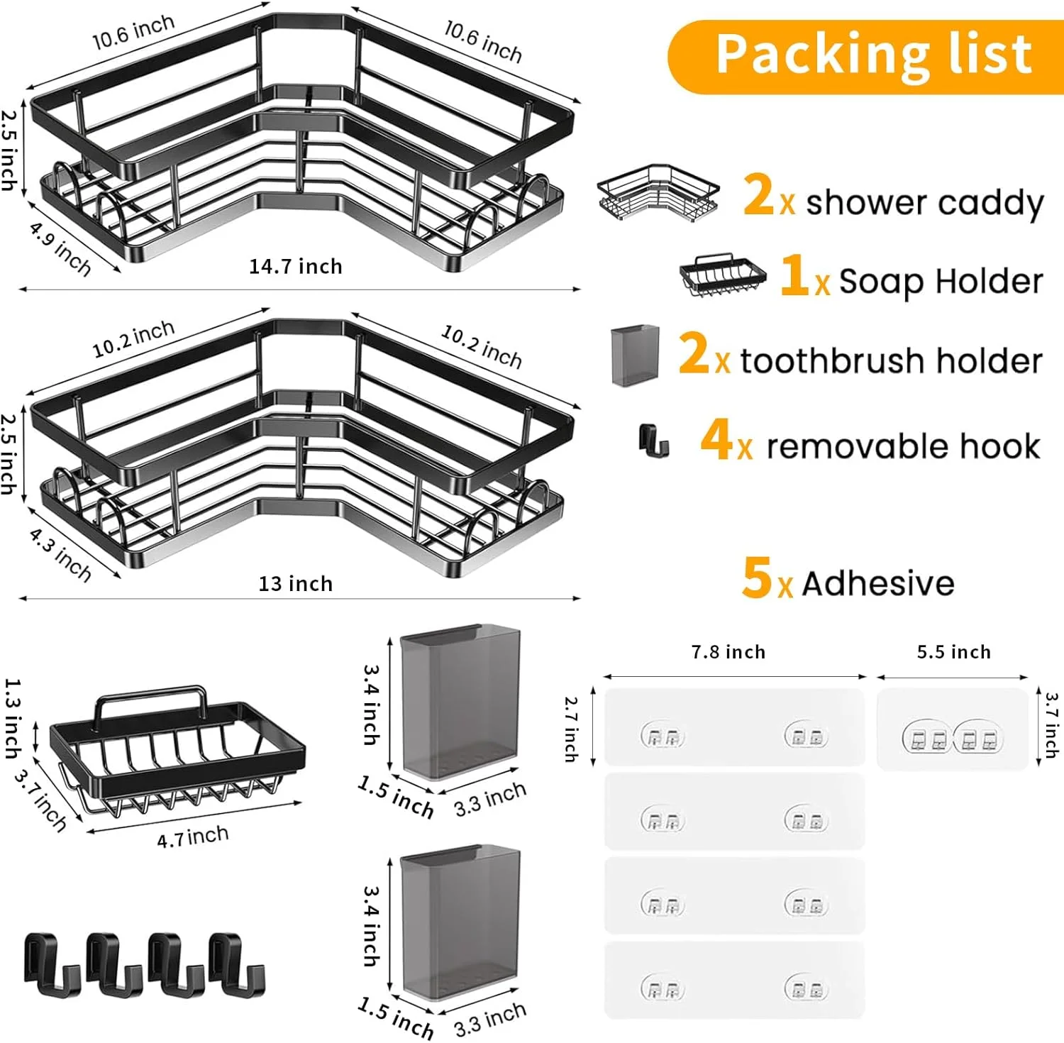 ارگانایزر حمام Yoawllty، بسته 2 عددی قفسه گوشه ای دوش، قفسه های گوشه ای دوش چسبی، قفسه استیل ضد زنگ بدون نیاز به سوراخ کاری با قلاب، جا مسواکی، جا صابونی برای حمام ارگانایزر حمام Yoawllty، بسته 2 عددی قفسه گوشه ای دوش، قفسه های گوشه ای دوش چسبی، قفسه استیل ضد زنگ بدون نیاز به سوراخ کاری با قلاب، جا مسواکی، جا صابونی برای حمام