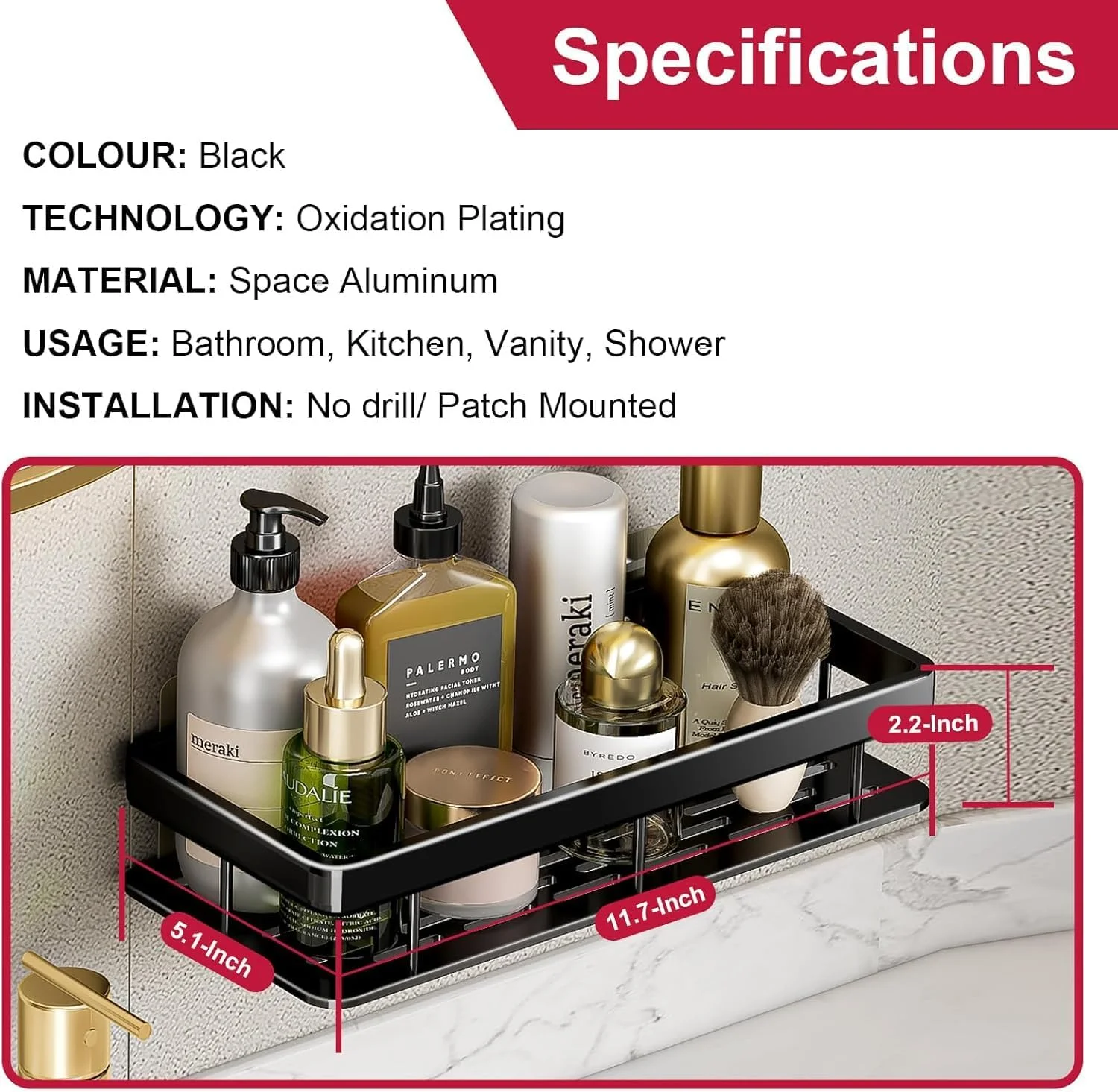 EETU بسته 2 عددی قفسه حمام بدون نیاز به سوراخکاری، سازمان دهنده دوش دیواری چسبی برای نگهداری حمام و دکوراسیون منزل، قفسه های دوش آلومینیومی ضد زنگ با ظرفیت بزرگ (مشکی) EETU بسته 2 عددی قفسه حمام بدون نیاز به سوراخکاری، سازمان دهنده دوش دیواری چسبی برای نگهداری حمام و دکوراسیون منزل، قفسه های دوش آلومینیومی ضد زنگ با ظرفیت بزرگ (مشکی)