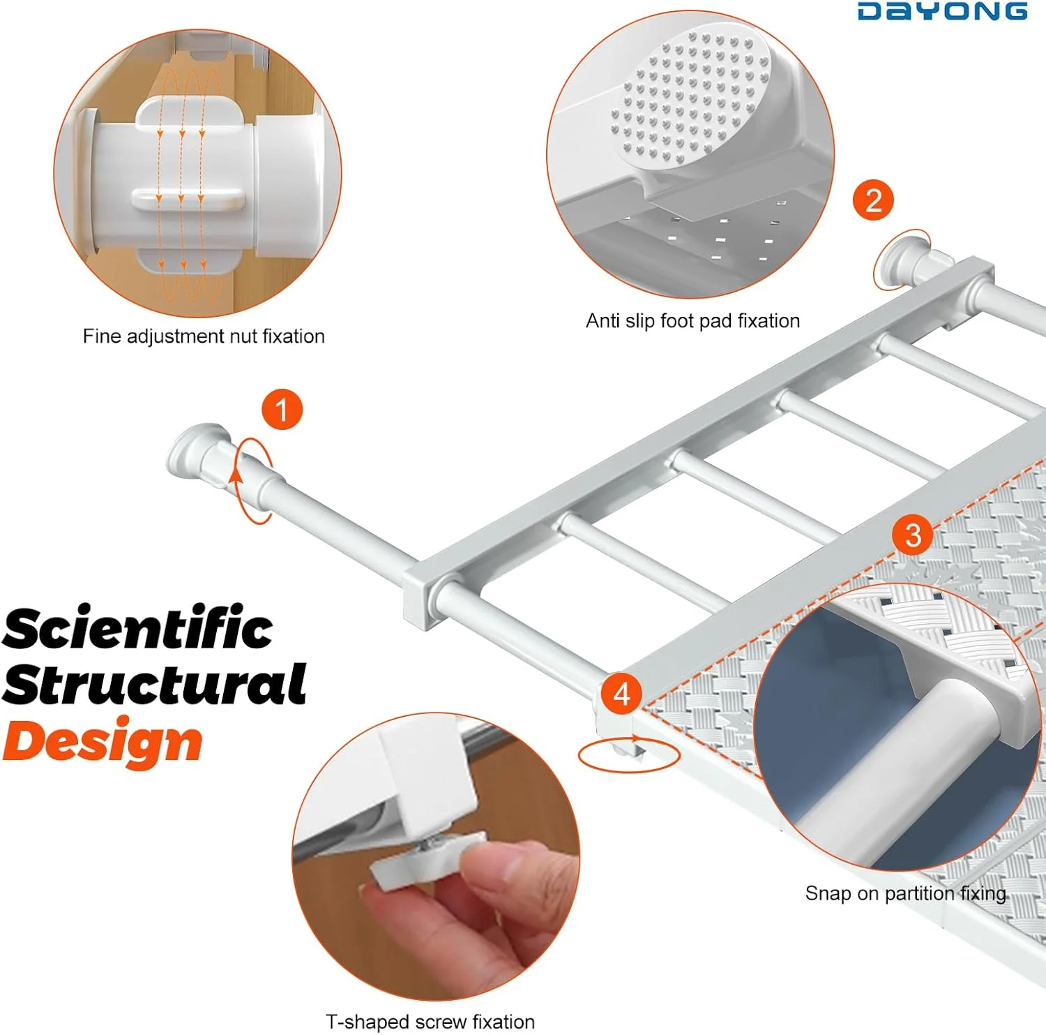 قفسه فشاری DAYONG، قفسه کمد قابل گسترش، پارتیشن لایه ای قفسه ذخیره سازی قابل تنظیم، قفسه جداکننده سازمان دهنده کابینت برای کمد لباس، کابینت ها، گنجه ها (42 سانتی متر، 48-80 سانتی متر)