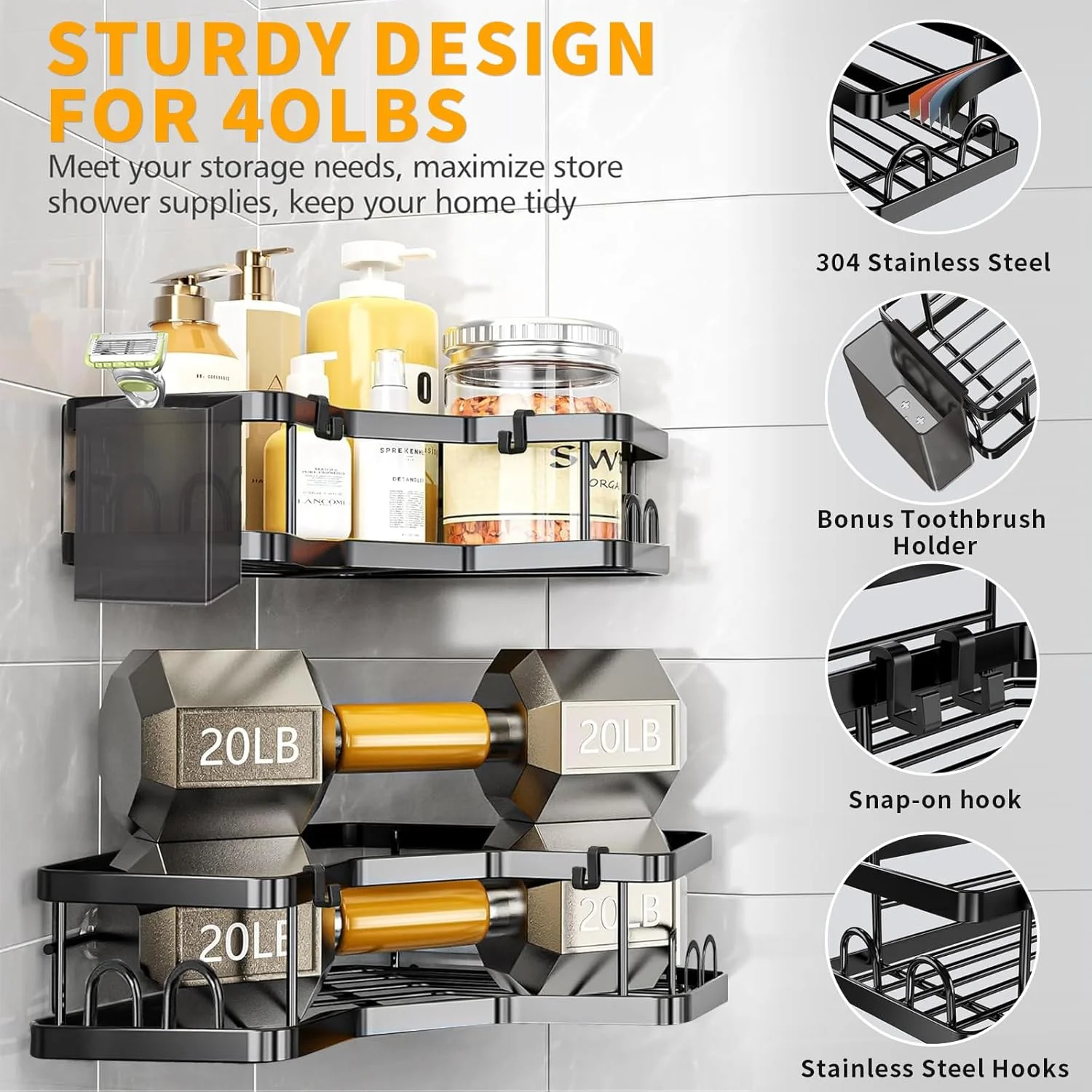 ارگانایزر حمام Yoawllty، بسته 2 عددی قفسه گوشه ای دوش، قفسه های گوشه ای دوش چسبی، قفسه استیل ضد زنگ بدون نیاز به سوراخ کاری با قلاب، جا مسواکی، جا صابونی برای حمام ارگانایزر حمام Yoawllty، بسته 2 عددی قفسه گوشه ای دوش، قفسه های گوشه ای دوش چسبی، قفسه استیل ضد زنگ بدون نیاز به سوراخ کاری با قلاب، جا مسواکی، جا صابونی برای حمام