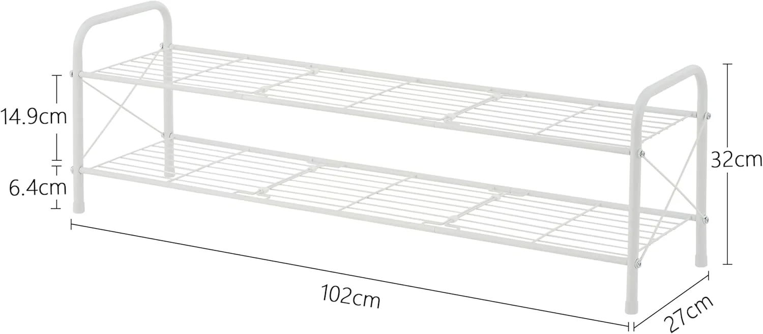 جاکفشی دو طبقه Hoctieon برای کمد، جاکفشی ایستاده، قفسه کفش ورودی، سازمان دهنده نگهداری کفش، قفسه های کفش بادوام به سبک مشبک، سفید
