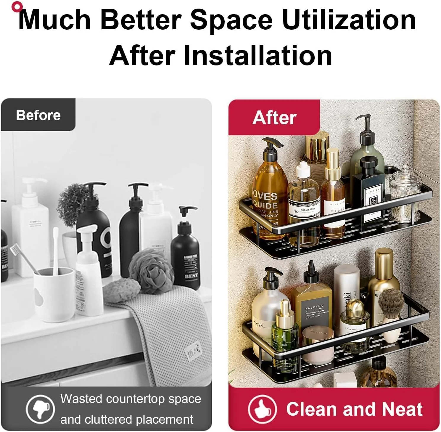 EETU بسته 2 عددی قفسه حمام بدون نیاز به سوراخکاری، سازمان دهنده دوش دیواری چسبی برای نگهداری حمام و دکوراسیون منزل، قفسه های دوش آلومینیومی ضد زنگ با ظرفیت بزرگ (مشکی) EETU بسته 2 عددی قفسه حمام بدون نیاز به سوراخکاری، سازمان دهنده دوش دیواری چسبی برای نگهداری حمام و دکوراسیون منزل، قفسه های دوش آلومینیومی ضد زنگ با ظرفیت بزرگ (مشکی)