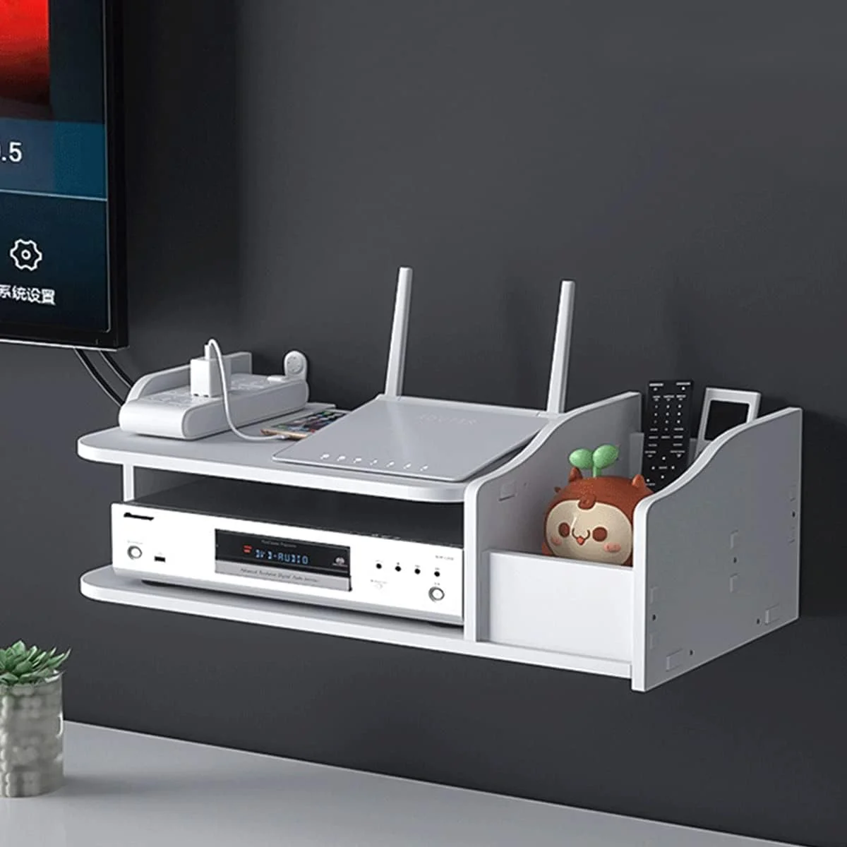 قفسه روتر وای فای بی سیم ECVV، قفسه های ذخیره سازی، آویز دیواری، قفسه های سازمان دهنده پلاستیکی PVC، جعبه سازمان دهنده براکت برق کابل، دکوراسیون منزل (WT4)، سفید