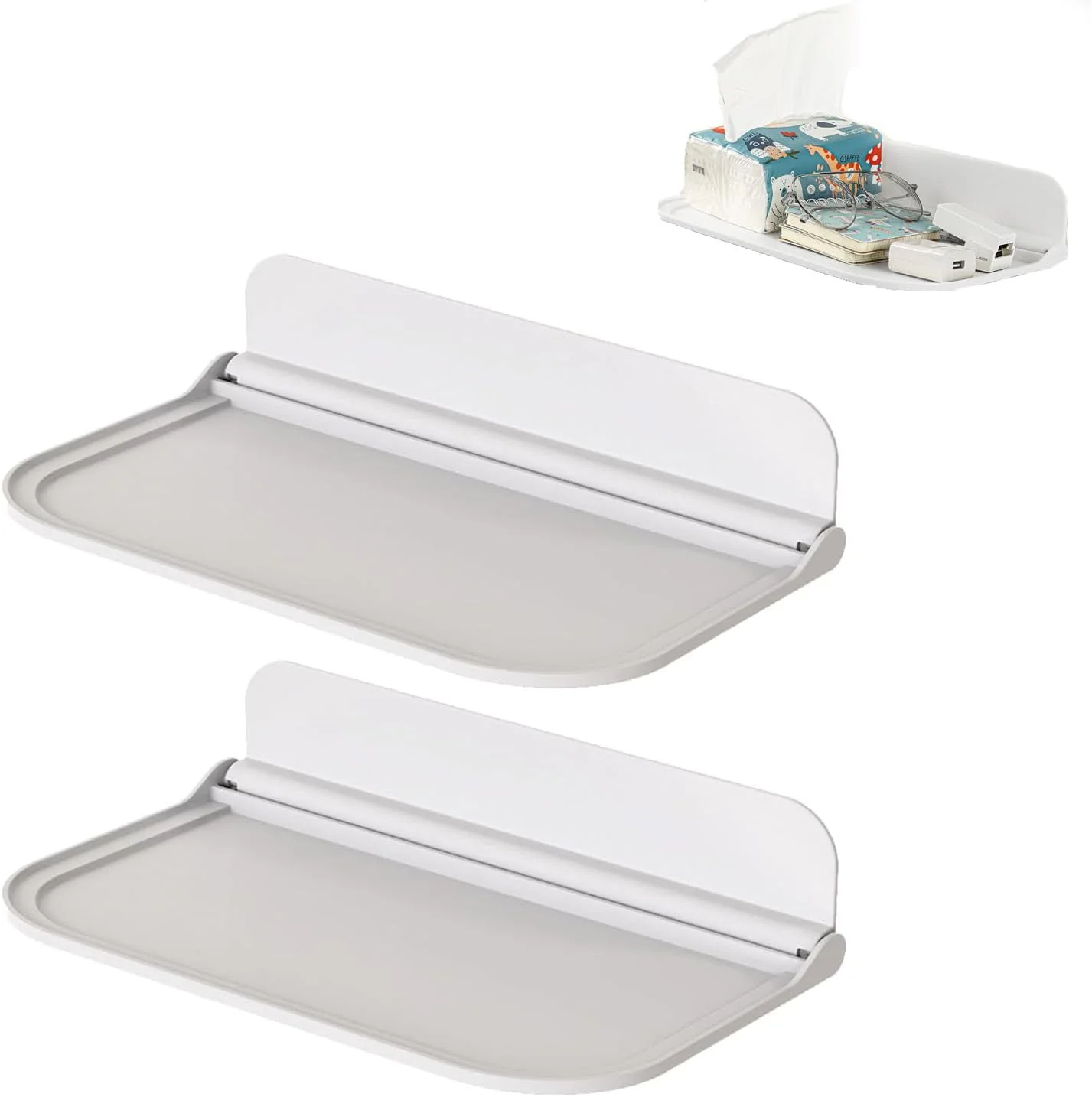 2 عدد شلف دیواری شناور خود چسب، قفسه تاشو حمام، قفسه دیواری توالت برای نگهداری حوله، قفسه کنار تخت خواب بدون سوراخ، براکت آویز تاشو سازمان دهنده چسبی