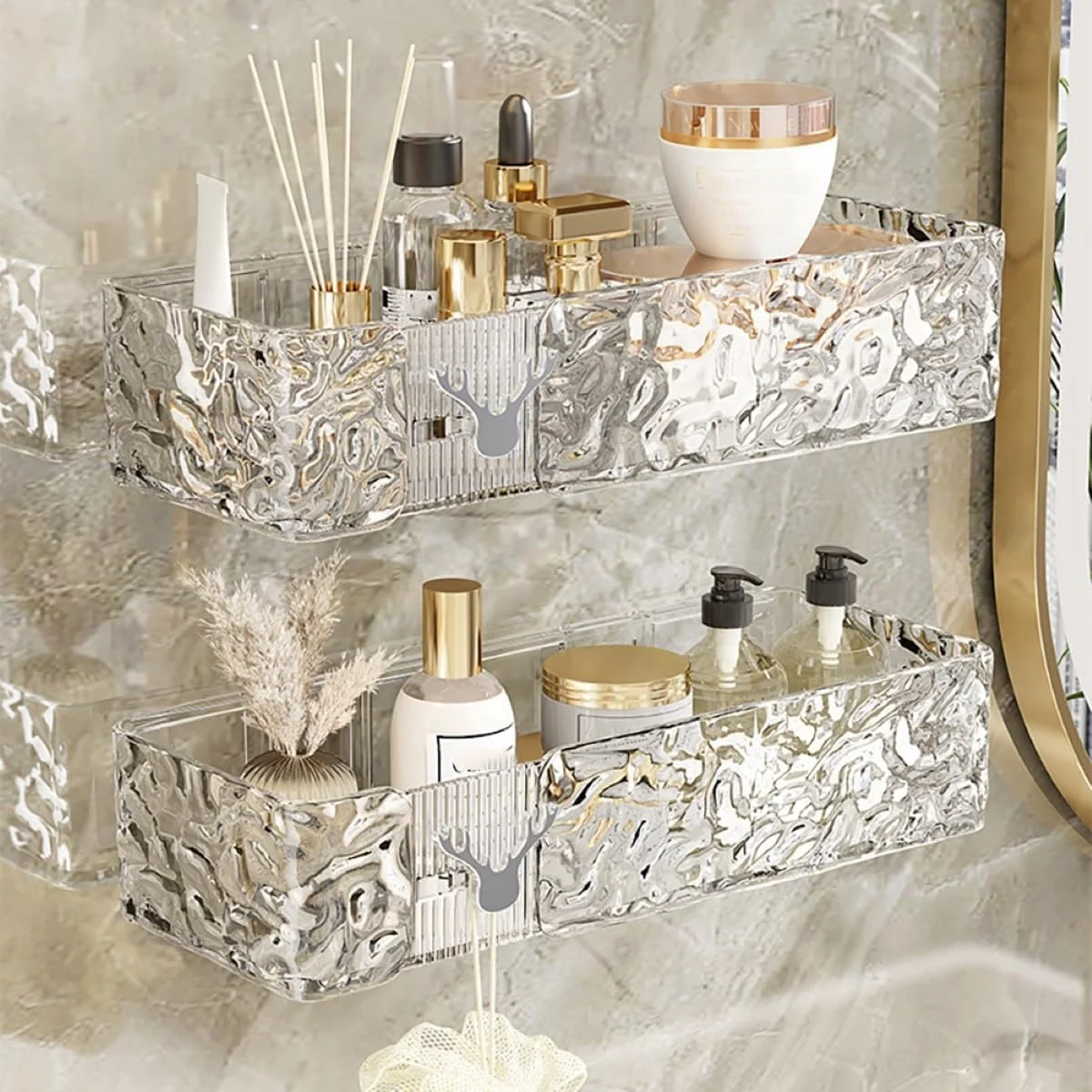 شلف جا شامپو حمام UrbanEssentia مدل 2 عددی - قفسه چسبی بدون نیاز به سوراخکاری، سازمان دهنده و قفسه ذخیره سازی حمام، ست شلف دیواری حمام برای لوازم بهداشتی، لوازم جانبی ضد زنگ حمام (سفید شفاف)