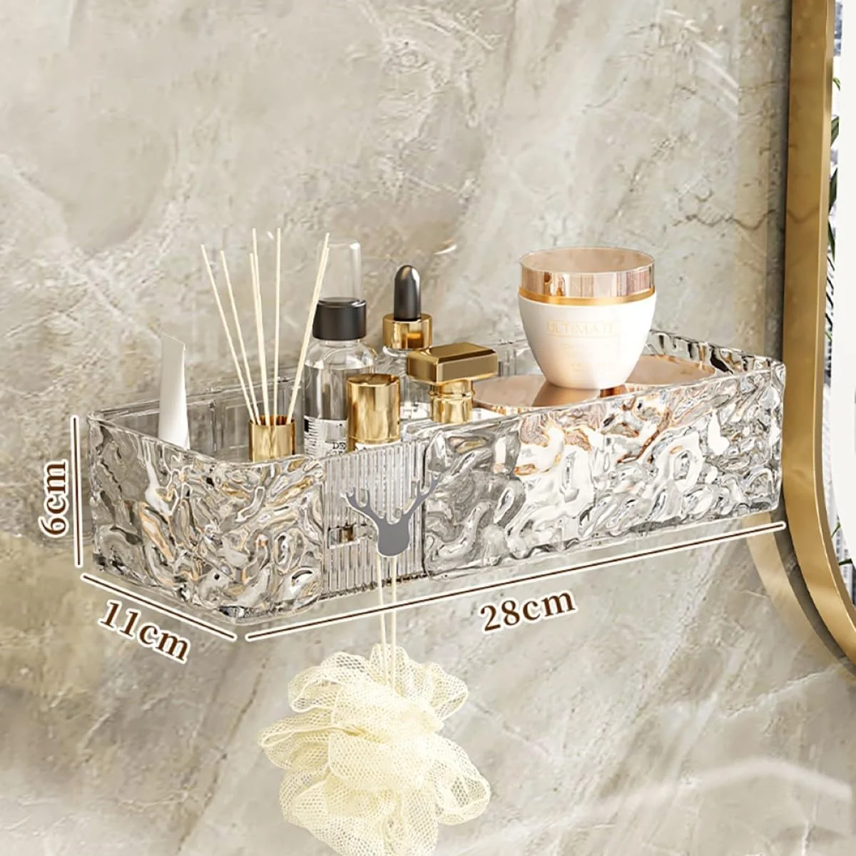 شلف جا شامپو حمام UrbanEssentia مدل 2 عددی - قفسه چسبی بدون نیاز به سوراخکاری، سازمان دهنده و قفسه ذخیره سازی حمام، ست شلف دیواری حمام برای لوازم بهداشتی، لوازم جانبی ضد زنگ حمام (سفید شفاف)