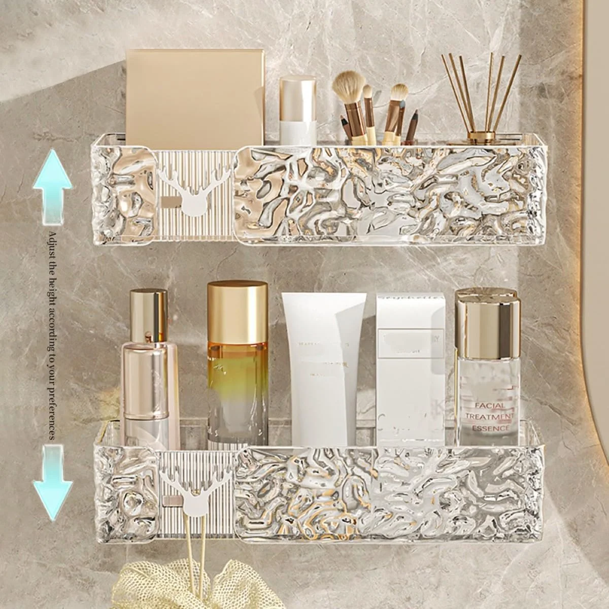 شلف جا شامپو حمام UrbanEssentia مدل 2 عددی - قفسه چسبی بدون نیاز به سوراخکاری، سازمان دهنده و قفسه ذخیره سازی حمام، ست شلف دیواری حمام برای لوازم بهداشتی، لوازم جانبی ضد زنگ حمام (سفید شفاف)