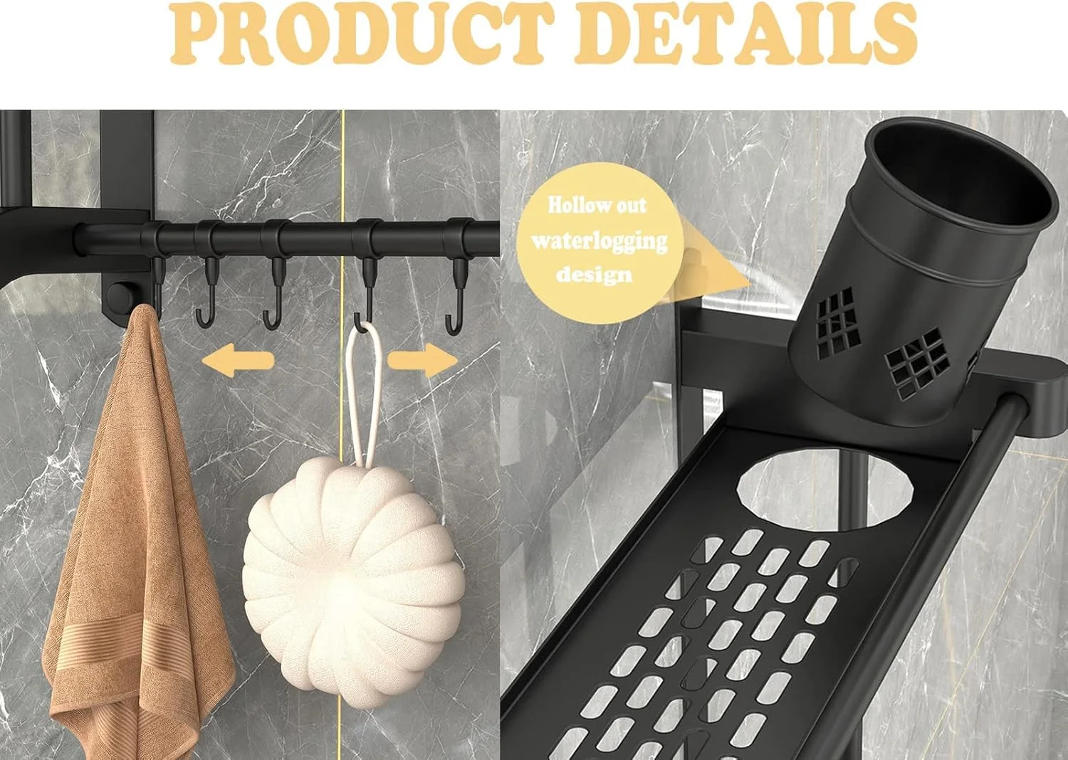 شلف حمام با میله حوله، قفسه دیواری حمام 2 طبقه با جا مسواکی، قفسه حوله حمام با شلف، قفسه سازمان دهنده برای حمام آشپزخانه (2 طبقه با لیوان (60 سانتی متر))