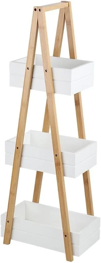 قفسه ذخیره سازی 3 طبقه بامبو مگنوس دانوب هوم - طبیعت/سفید - 30x18.5x81.5 سانتی متر | قفسه ها و ترولی های حمام از جنس بامبو و MDF | حمام و رختشویی | دکوراسیون سازمان دهنده حمام برای خانه