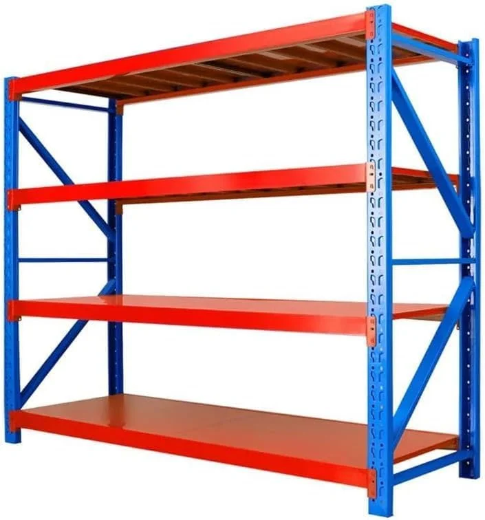 قفسه/واحد قفسه بندی سنگین، 4 طبقه، سبک صنعتی، 200x200x60 سانتی متر، ظرفیت 300 کیلوگرم، پوشش رنگ پودری آبی