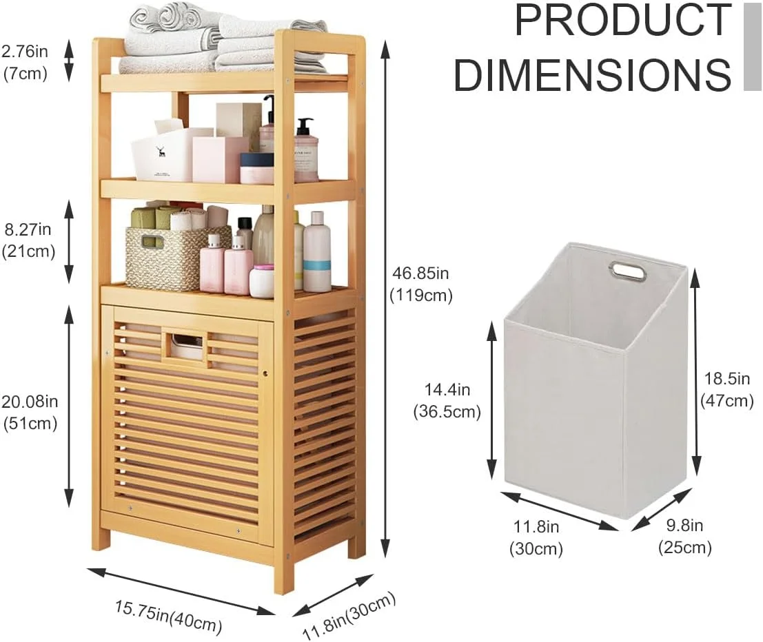 سبد لباس بامبو Forthcan با قابلیت کج شدن، سبد لباس سازمان دهنده با 3 طبقه و سبد جداشدنی، قفسه ایستاده برای حمام، اتاق لباسشویی، اتاق خواب (4 طبقه 40)