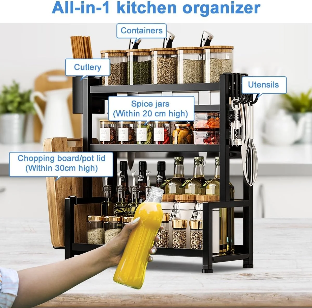 ارگانایزر قفسه ادویه 3 طبقه، قفسه آشپزخانه فلزی بزرگ ضد لغزش، قفسه گوشه ای برای نگهداری ادویه با قلاب، جا بطری چاشنی ایستاده، جا چاقو و ابزار آشپزخانه برای رستوران ارگانایزر قفسه ادویه 3 طبقه، قفسه آشپزخانه فلزی بزرگ ضد لغزش، قفسه گوشه ای برای نگهداری ادویه با قلاب، جا بطری چاشنی ایستاده، جا چاقو و ابزار آشپزخانه برای رستوران