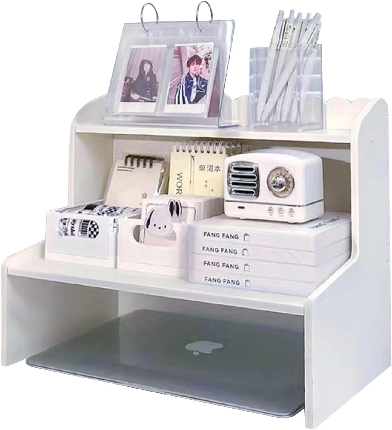 ارگانایزر رومیزی چوبی Beauenty، قفسه ذخیره سازی رومیزی 2 طبقه، قفسه کتاب قفسه ذخیره سازی رومیزی اداری، قفسه ارگانایزر لوازم جانبی رومیزی برای دفتر کار خانگی (متوسط)