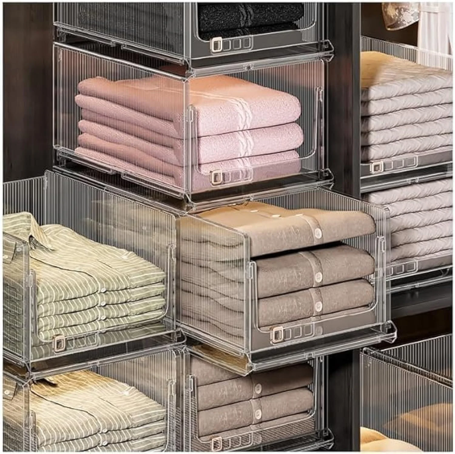 سبد ذخیره سازی پلاستیکی قابل انباشت TAPIT برای سازماندهی کمد و سطل - محفظه قفسه کشو ژاکت برای کابینت، آشپزخانه، حمام، دفتر، اتاق خواب (Z04-کوچک 3 عددی)