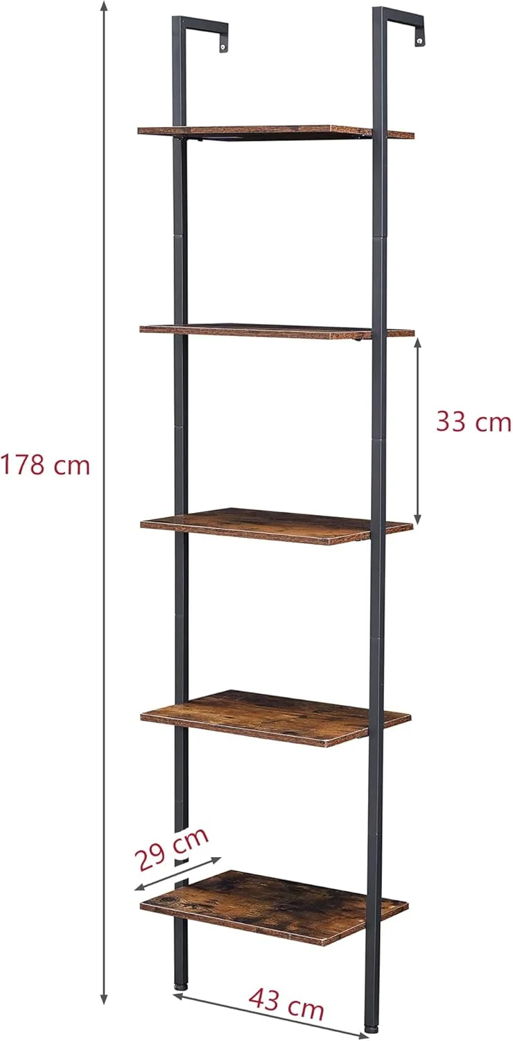 قفسه نردبانی تاج سون، قفسه کتاب دیواری چوبی 5 طبقه با قاب فلزی، قفسه های ذخیره سازی صنعتی باز برای اتاق نشیمن، اتاق خواب، دفتر کار خانگی، قهوه ای روستایی قفسه نردبانی تاج سون، قفسه کتاب دیواری چوبی 5 طبقه با قاب فلزی، قفسه های ذخیره سازی صنعتی باز برای اتاق نشیمن، اتاق خواب، دفتر کار خانگی، قهوه ای روستایی