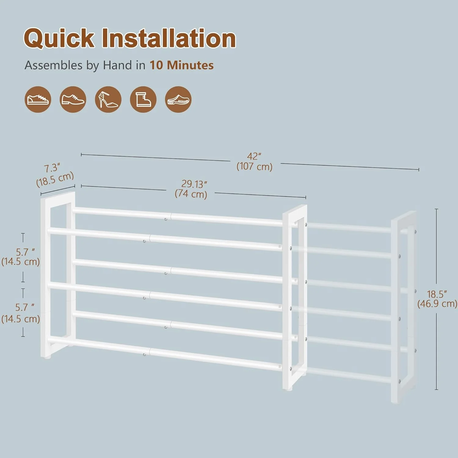 جاکفشی 3 طبقه قابل گسترش Hoctieon، سازمان دهنده قفسه کفش قابل تنظیم صرفه جویی در فضا فلزی ایستاده برای ورودی کمد راهرو، سفید