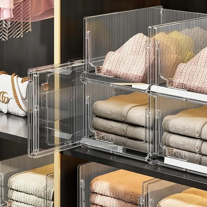 سبد ذخیره سازی پلاستیکی قابل انباشت TAPIT برای سازماندهی کمد و سطل - محفظه قفسه کشو ژاکت برای کابینت، آشپزخانه، حمام، دفتر، اتاق خواب (Z04-کوچک 3 عددی)