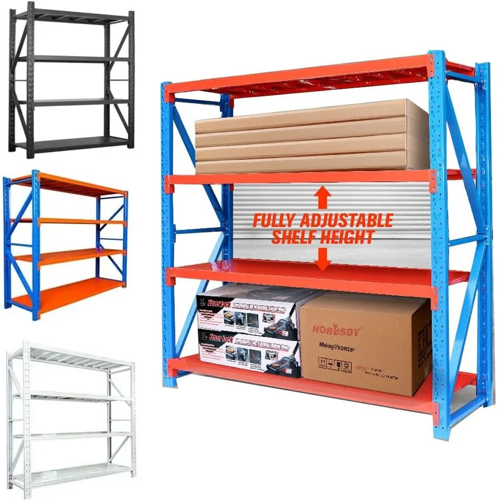 قفسه انبار فلزی سنگین 4 طبقه، قفسه بندی پالت، سازمان دهنده گاراژ تجاری، قفسه های زاویه دار پیچ و مهره ای، واحد قفسه با ظرفیت 300 کیلوگرم (100 طول X 200 ارتفاع X 60 عمق سانتی متر، مشکی)