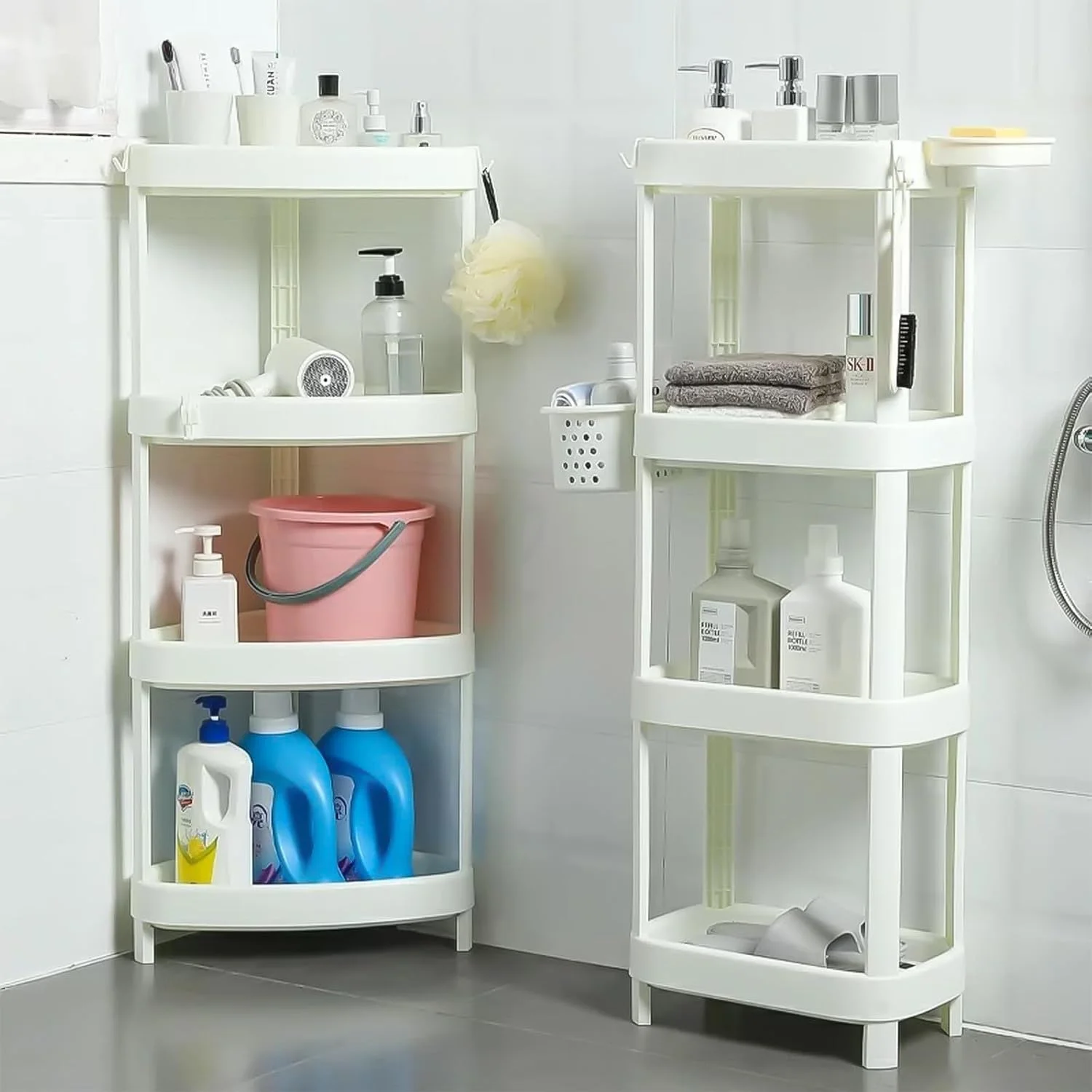 قفسه حمام 4 طبقه، قفسه گوشه ای، قفسه ارگانایزر گوشه ای ایستاده، قفسه گوشه ای با قلاب، قفسه حمام، 42x30.5x100 سانتی متر