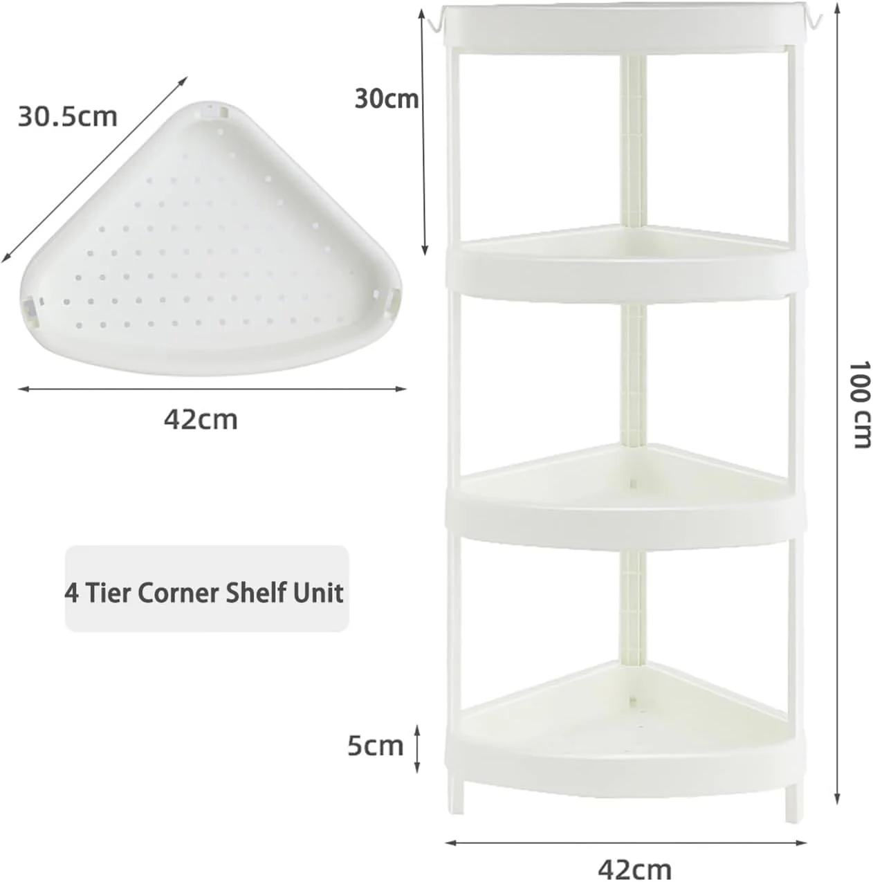 قفسه حمام 4 طبقه، قفسه گوشه ای، قفسه ارگانایزر گوشه ای ایستاده، قفسه گوشه ای با قلاب، قفسه حمام، 42x30.5x100 سانتی متر