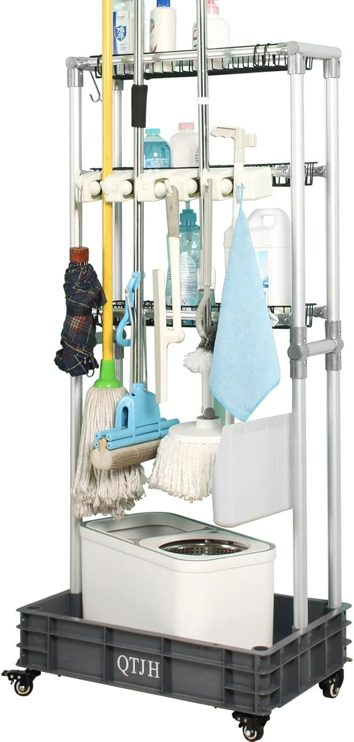 نگهدارنده جارو و تی QTJH، قفسه ذخیره سازی، سازمان دهنده لوازم نظافت، سبد نظافت فولادی، قفسه سیمی نگهدارنده جارو و تی QTJH، قفسه ذخیره سازی، سازمان دهنده لوازم نظافت، سبد نظافت فولادی، قفسه سیمی