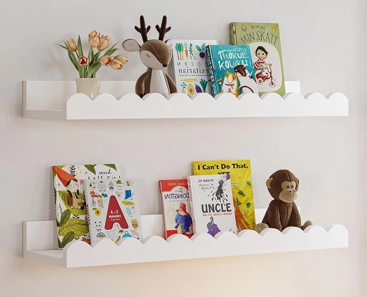 شلف دیواری شناور کودک، طراحی دالبری سفید 42 سانتی متری، ست 2 عددی، قفسه نمایش کتاب اتاق کودک شلف دیواری شناور کودک، طراحی دالبری سفید 42 سانتی متری، ست 2 عددی، قفسه نمایش کتاب اتاق کودک