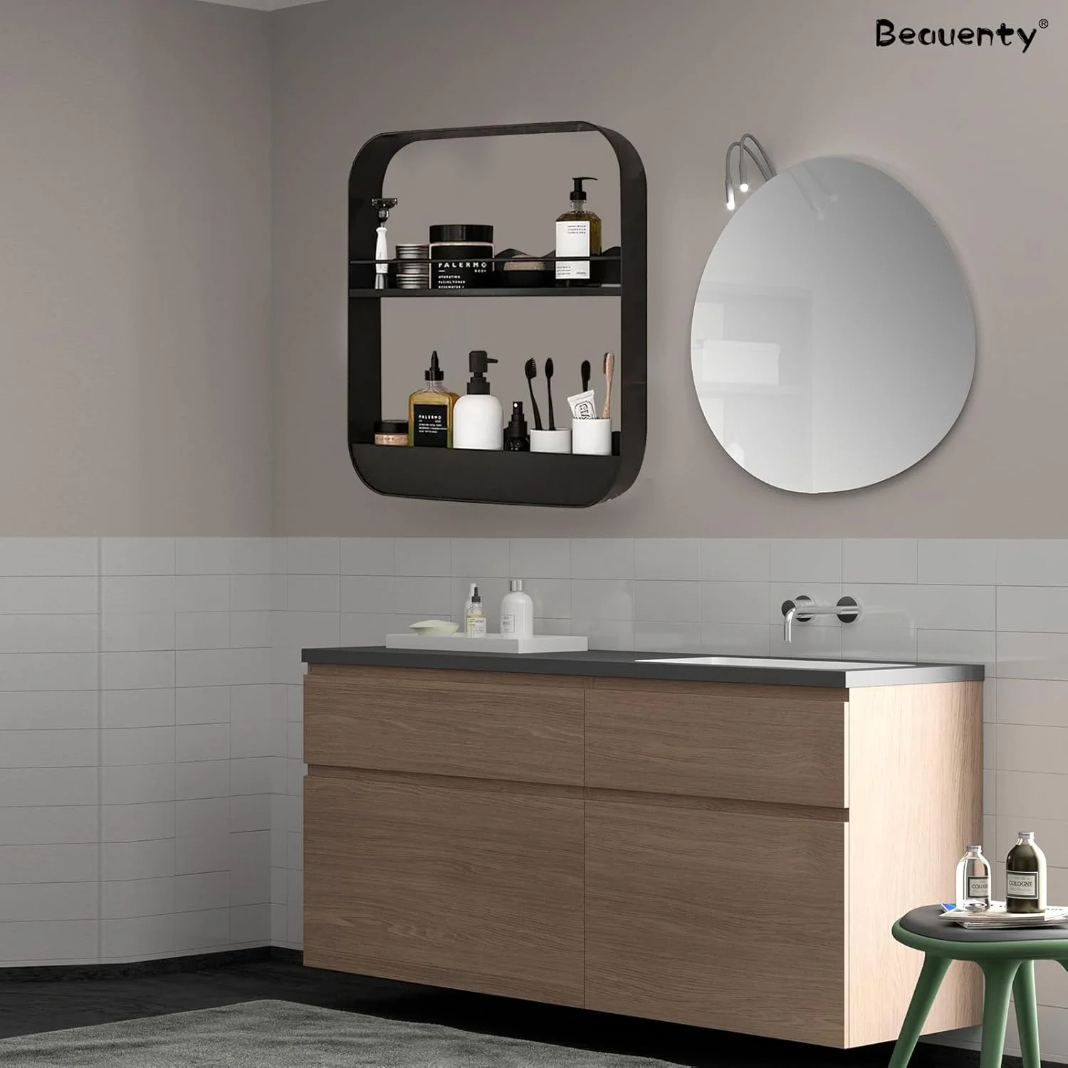 قفسه حمام بدون نیاز به سوراخکاری Beauenty، کابینت دیواری ذخیره سازی حمام، سازمان دهنده دیواری حمام ضد زنگ و ضد آب برای خانه (سفید، 2 طبقه)