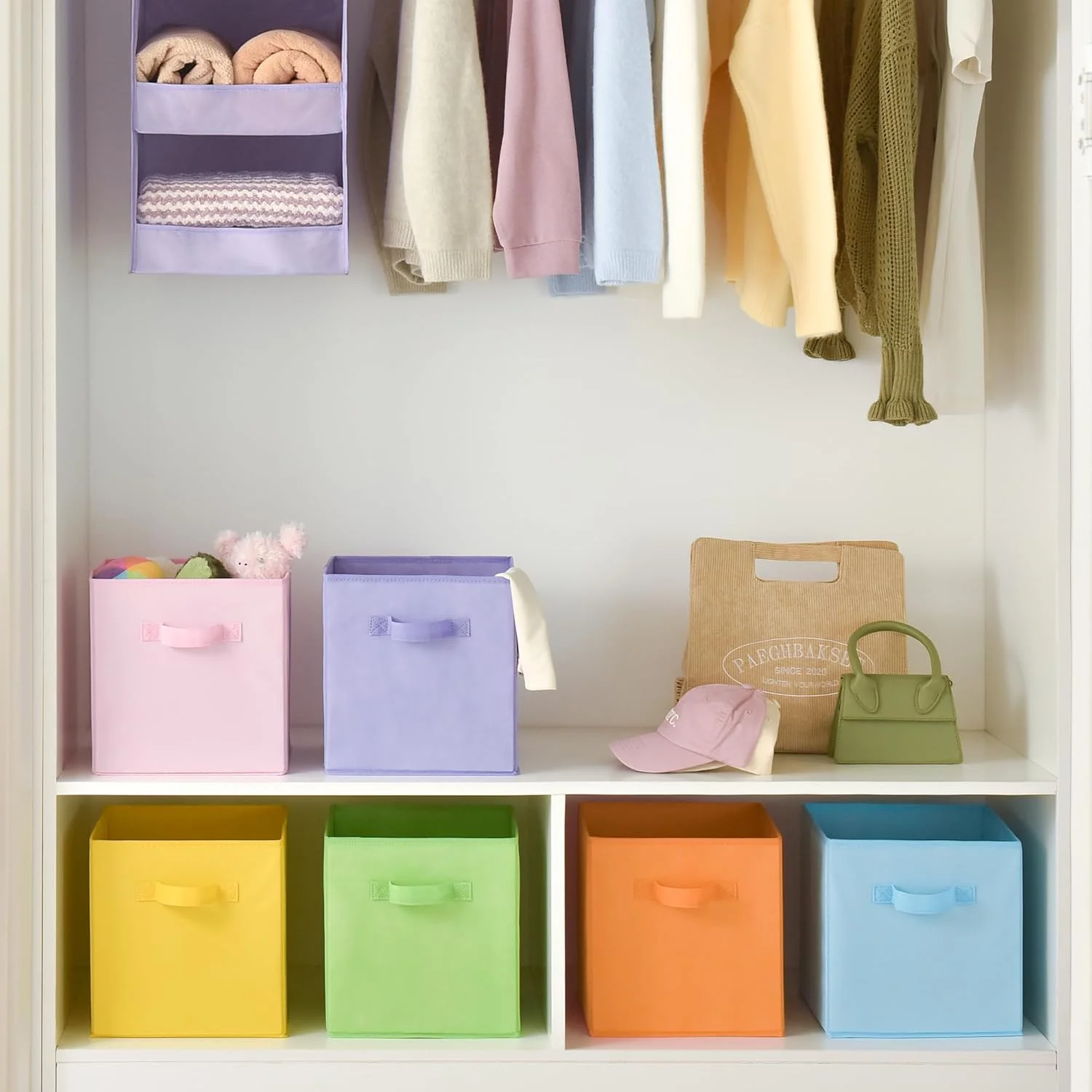 جعبه های ذخیره سازی مکعبی GRANNY SAYS، بسته 6 عددی جعبه های ذخیره سازی پارچه ای 27x27 سانتی متر، جعبه های ذخیره سازی مربعی تاشو برای قفسه ها، سازمان دهنده جعبه های ذخیره سازی، سطل های ذخیره سازی مکعبی برای سازماندهی قفسه Kallax، رنگارنگ