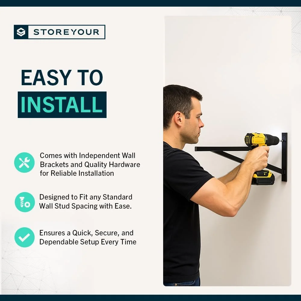 قفسه دیواری گاراژ StoreYourBoard بسته 2 عددی - قفسه بندی گاراژ دیواری 30 در 60 سانتی متری، تحمل وزن 45 کیلوگرم برای هر قفسه، قفسه های ذخیره سازی سنگین، مشکی