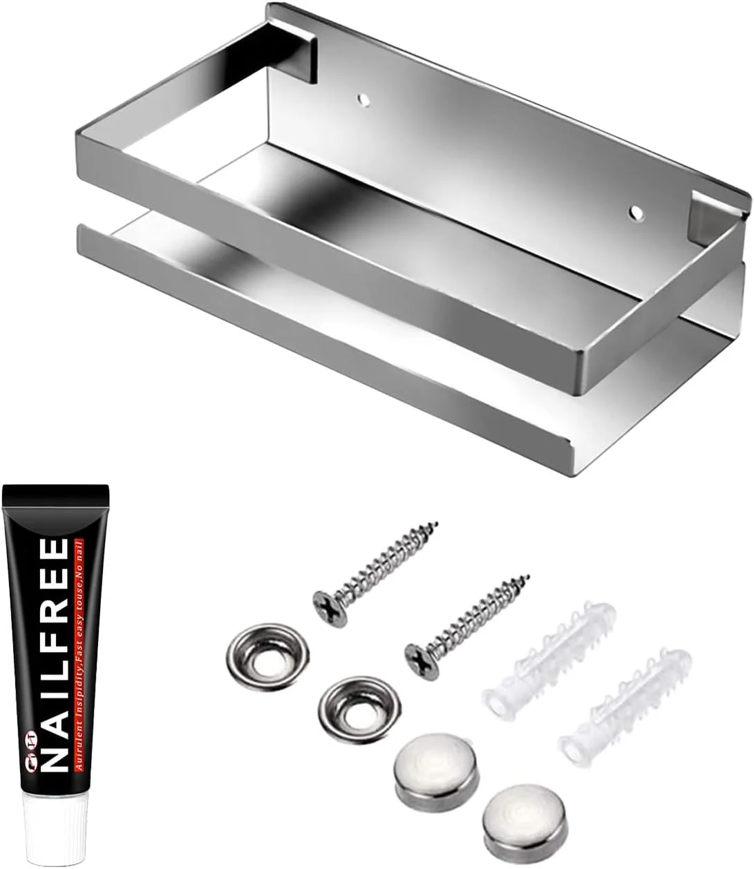 شلف شناور فلزی ضد زنگ GEINIFAFA، قفسه مستطیلی دیواری برای اتاق خواب، حمام، اتاق نشیمن، آشپزخانه و اتاق لباسشویی، قفسه های دیواری بدون میخ (نقره ای 7.9 اینچی)