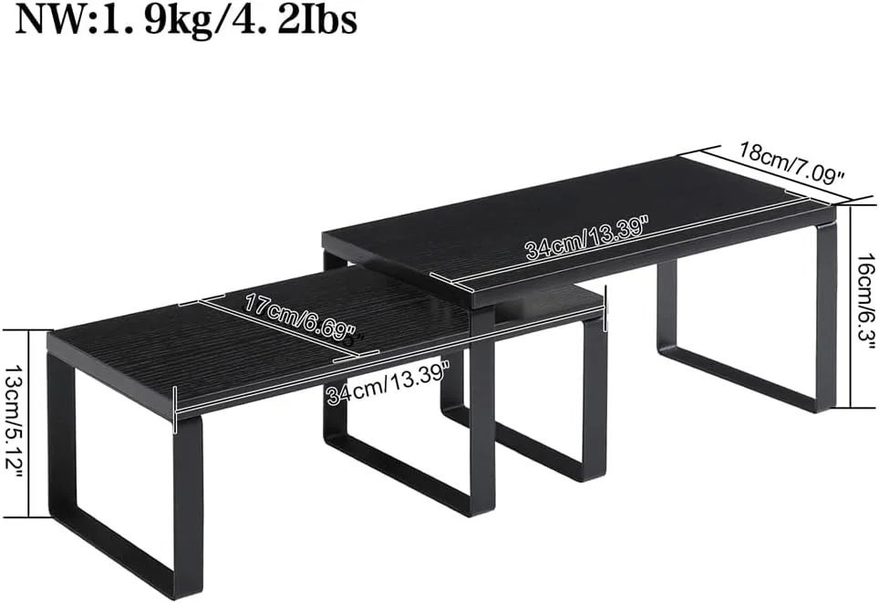 ارگانایزر قفسه کابینت، مجموعه 2 عددی قفسه ادویه جات قابل انباشته شدن AZONEE برای آشپزخانه، حمام، انبار و دفتر - قفسه های فلزی برای نگهداری روی میز و کابینت، مشکی (UHSR002B)