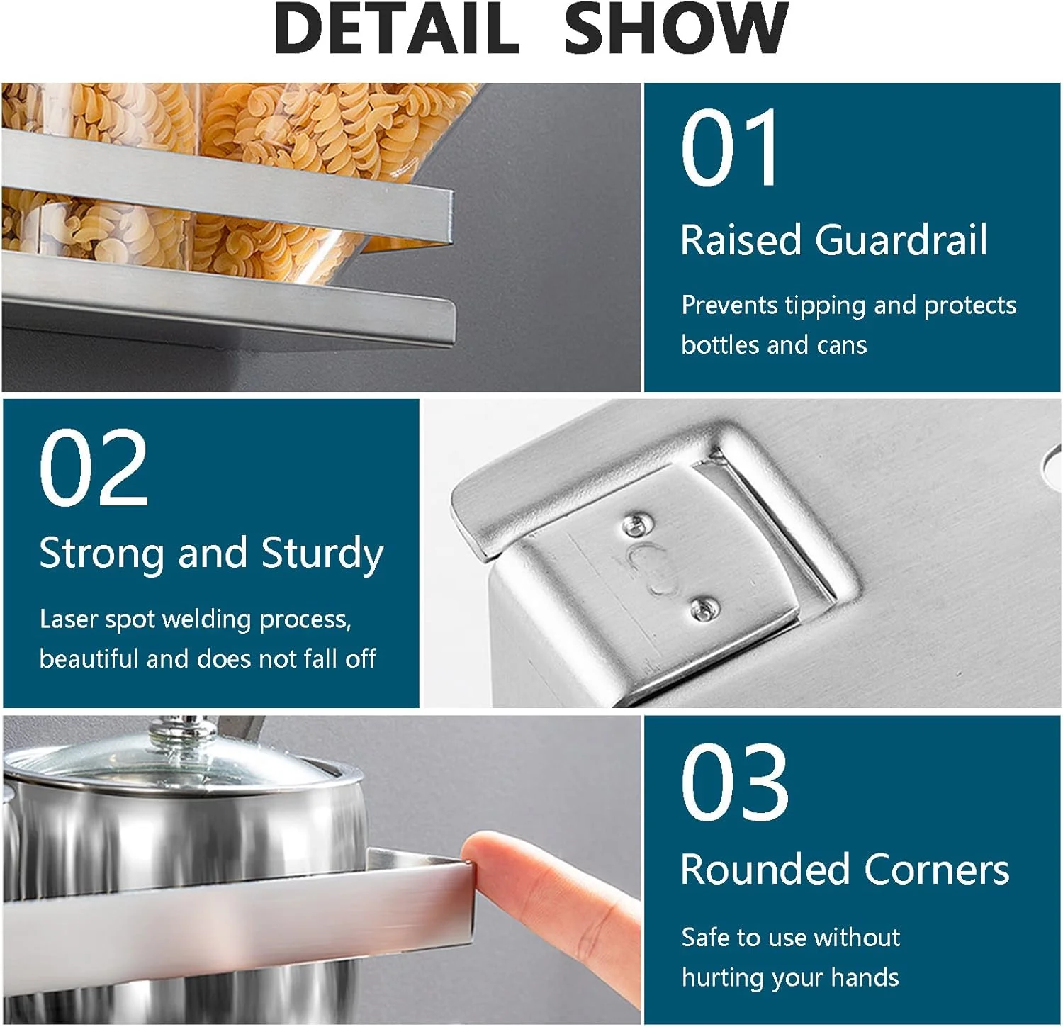 شلف شناور فلزی ضد زنگ GEINIFAFA، قفسه مستطیلی دیواری برای اتاق خواب، حمام، اتاق نشیمن، آشپزخانه و اتاق لباسشویی، قفسه های دیواری بدون میخ (نقره ای 7.9 اینچی)