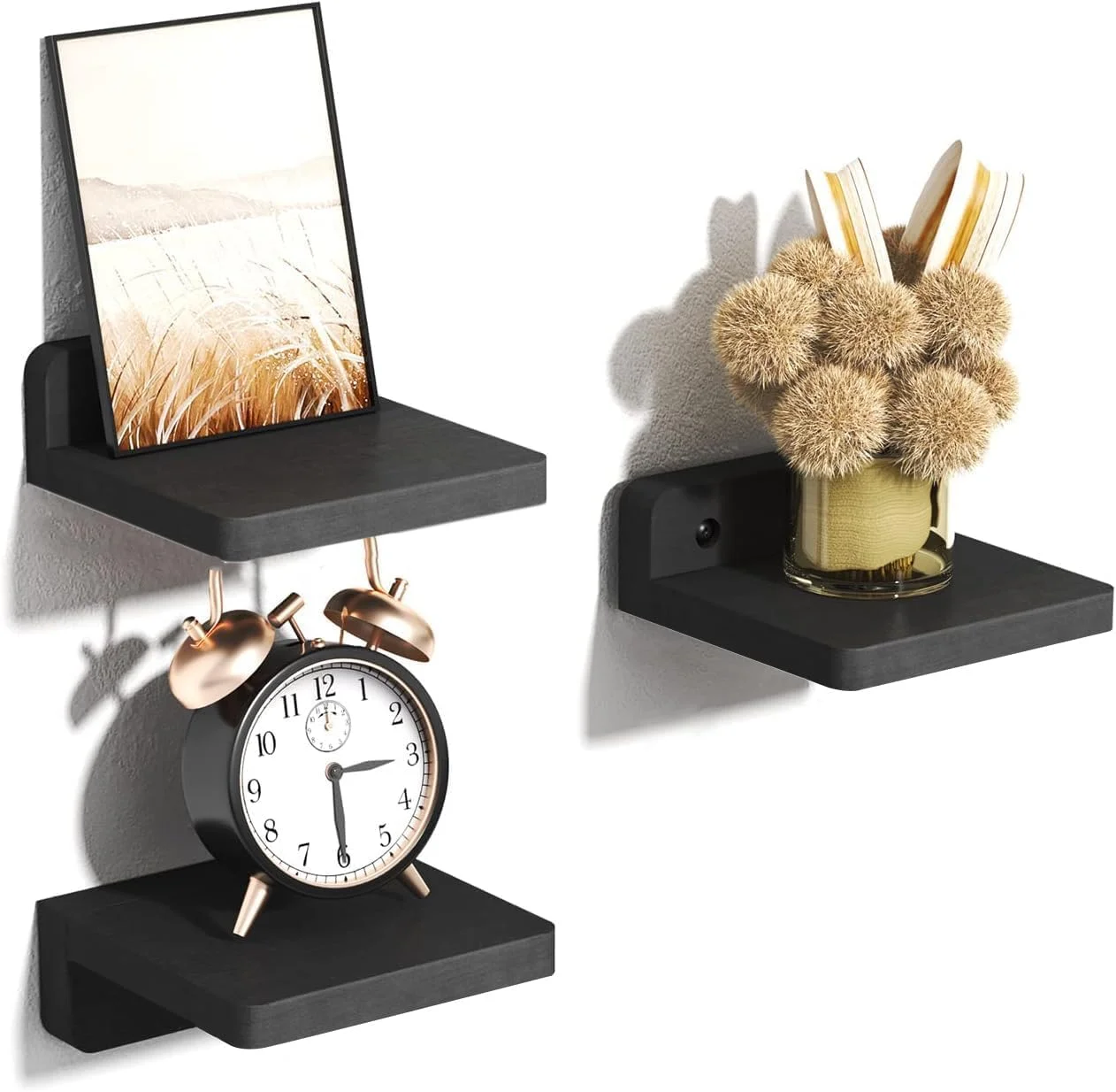 UHUD CRAFTS شلف های شناور کوچک، ست 3 تایی شلف مشکی برای دکور و نگهداری دیوار | شلف دیواری کوچک نصب شده روی دیوار | شلف نمایشگر کوچک برای دکور اتاق نشیمن، حمام، آشپزخانه و اتاق خواب