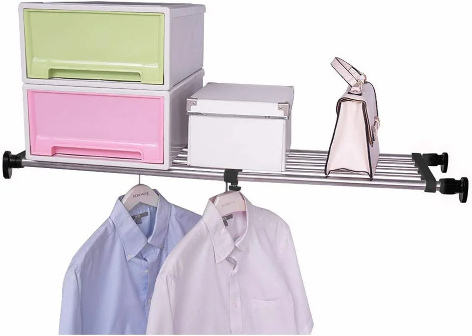 قفسه تنظیمی کمد Hershii، میله فلزی قابل گسترش برای نگهداری لباس، سازمان دهنده کابینت، آویز، جداکننده DIY، قفسه برای کمد لباس، آشپزخانه، حمام، مشکی