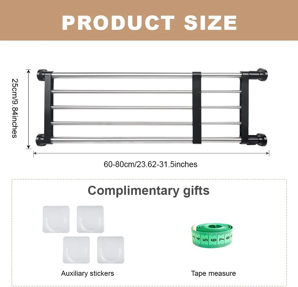 قفسه تنظیمی کمد Hershii، میله فلزی قابل گسترش برای نگهداری لباس، سازمان دهنده کابینت، آویز، جداکننده DIY، قفسه برای کمد لباس، آشپزخانه، حمام، مشکی