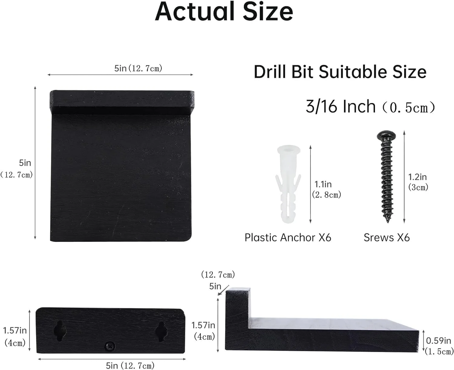 UHUD CRAFTS شلف های شناور کوچک، ست 3 تایی شلف مشکی برای دکور و نگهداری دیوار | شلف دیواری کوچک نصب شده روی دیوار | شلف نمایشگر کوچک برای دکور اتاق نشیمن، حمام، آشپزخانه و اتاق خواب
