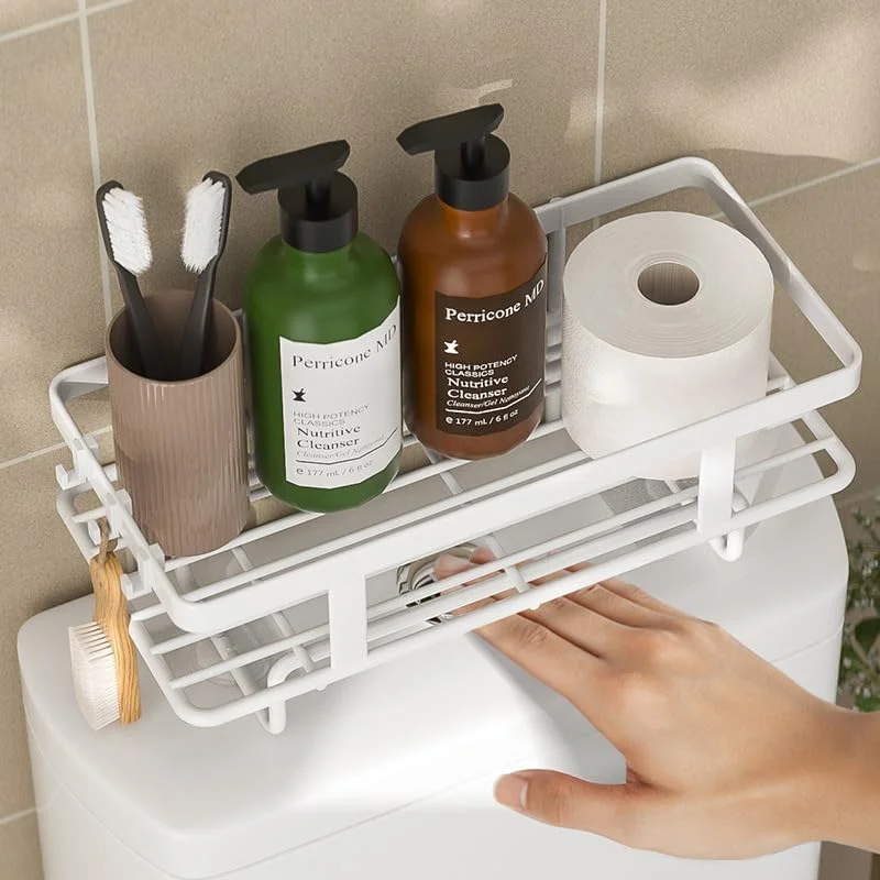 قفسه های سازمان دهنده حمام بالای توالت، قفسه های شناور دیواری با میله آویز، سازمان دهنده و نگهداری حمام بالای توالت برای صرفه جویی در فضا (سفید، 1 طبقه)