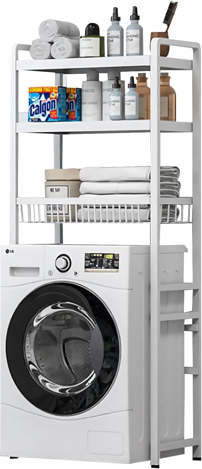قفسه بالای ماشین لباسشویی Beauenty، قفسه 3 طبقه حمام، قفسه های اتاق لباسشویی برای بالکن، صرفه جویی در فضای حمام، مونتاژ آسان (سفید)
