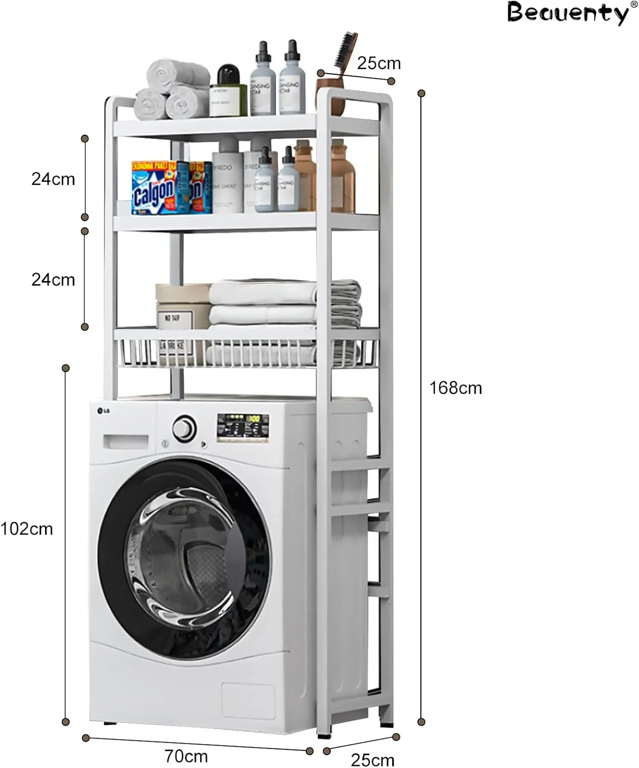 قفسه بالای ماشین لباسشویی Beauenty، قفسه 3 طبقه حمام، قفسه های اتاق لباسشویی برای بالکن، صرفه جویی در فضای حمام، مونتاژ آسان (سفید)