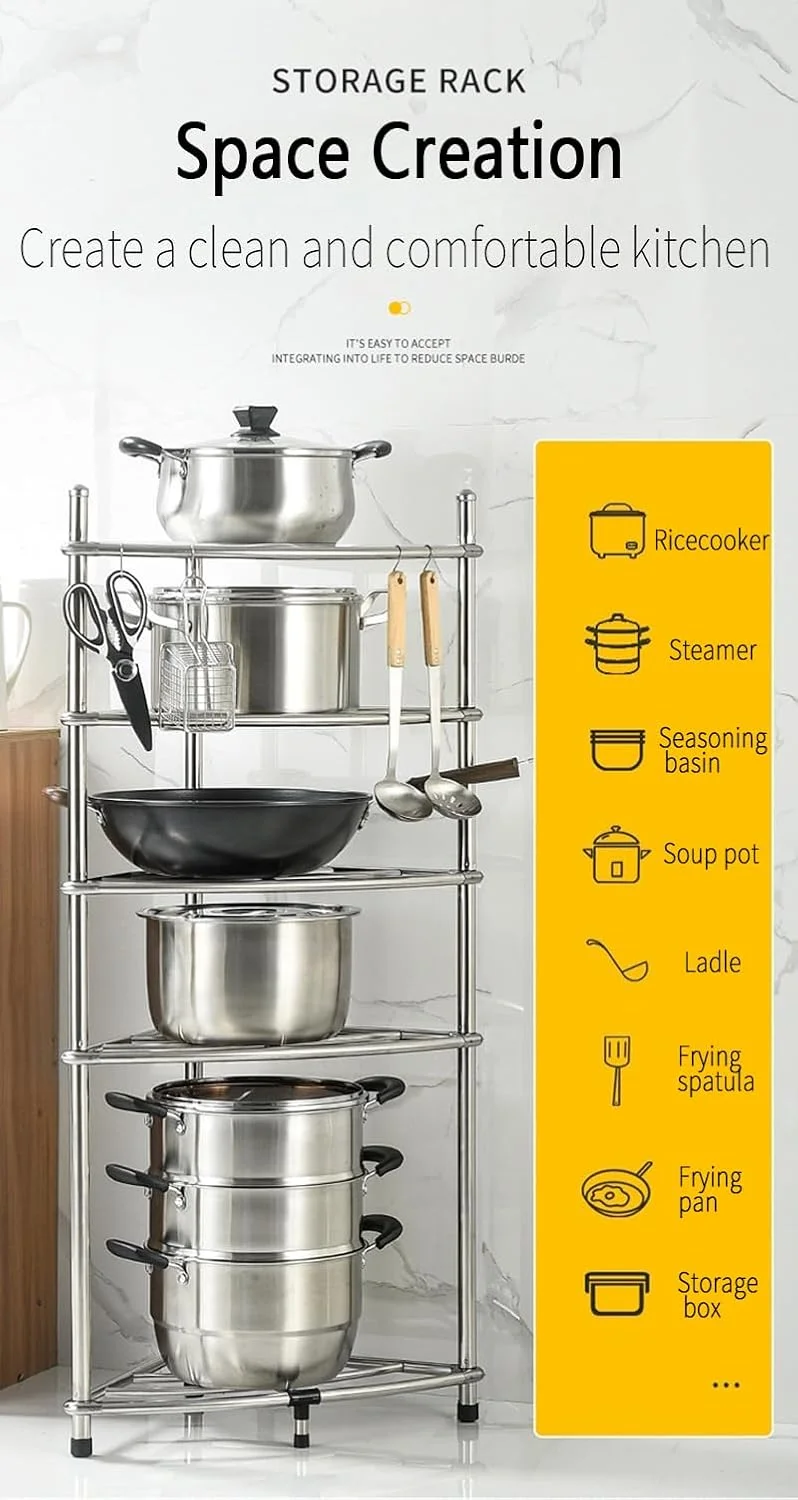 قفسه های تاشو ذخیره سازی قفسه گوشه کابینت آشپزخانه قفسه ذخیره سازی قفسه چند منظوره برای اتاق نشیمن اتاق خواب آشپزخانه (5 طبقه)