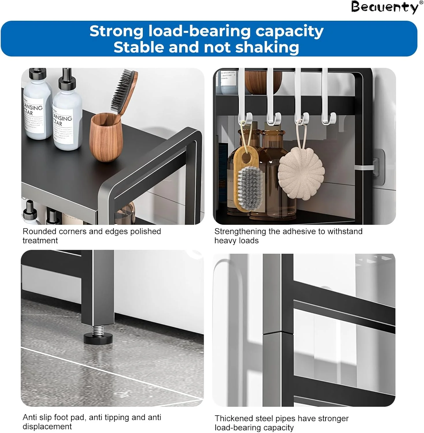 قفسه بالای ماشین لباسشویی Beauenty، قفسه 3 طبقه حمام، قفسه های اتاق لباسشویی برای بالکن، صرفه جویی در فضای حمام، مونتاژ آسان (سفید)