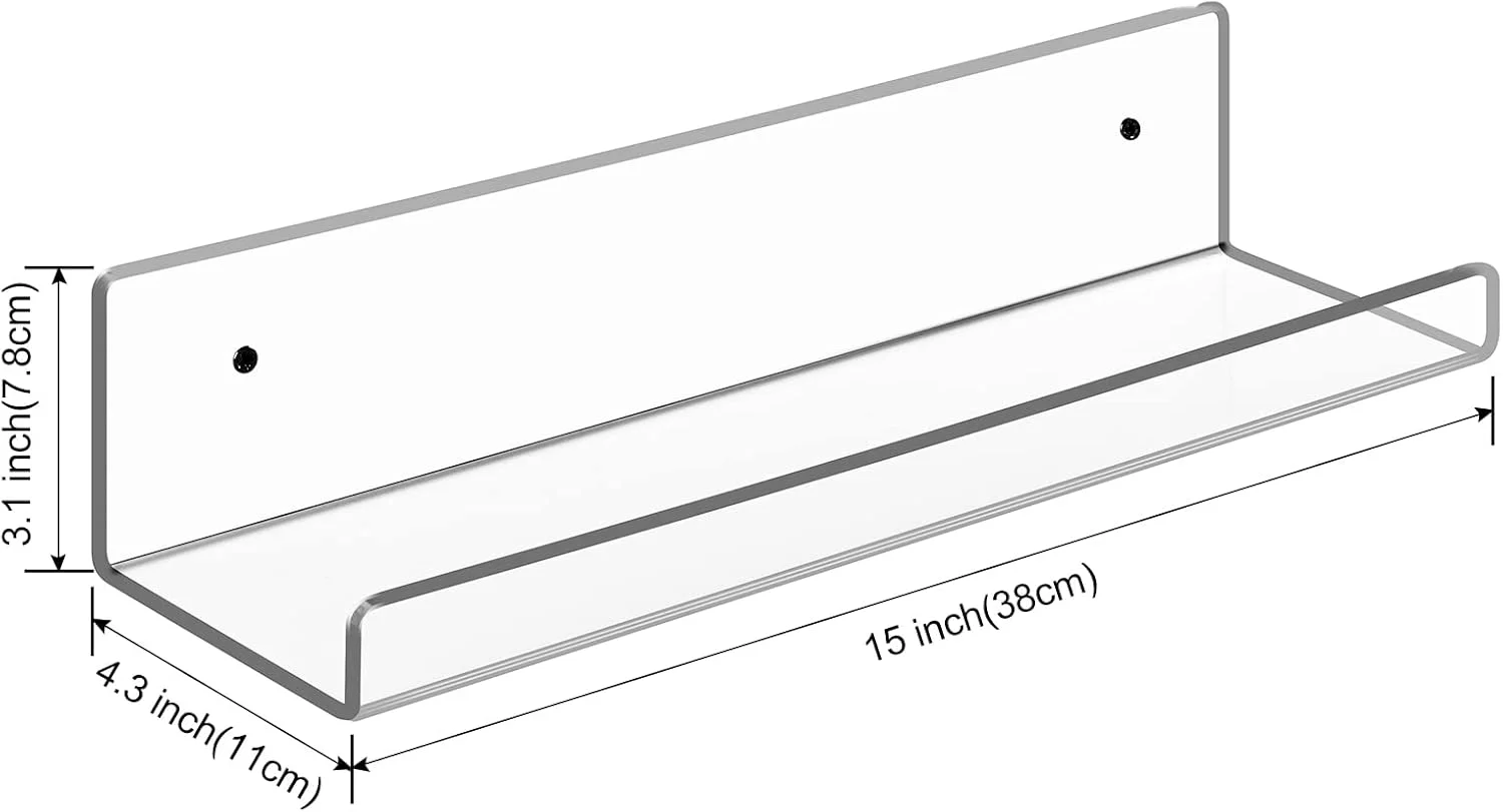 شلف دیواری شناور اکرلیک شفاف LileZbox، قفسه کتاب نامرئی اکرلیک نصب شده روی دیوار، سازمان دهنده قفسه ادویه جات، قفسه های ذخیره سازی برای اتاق کودک، حمام، آشپزخانه، اتاق خواب (6 عدد، 15 x 4.3 اینچ)